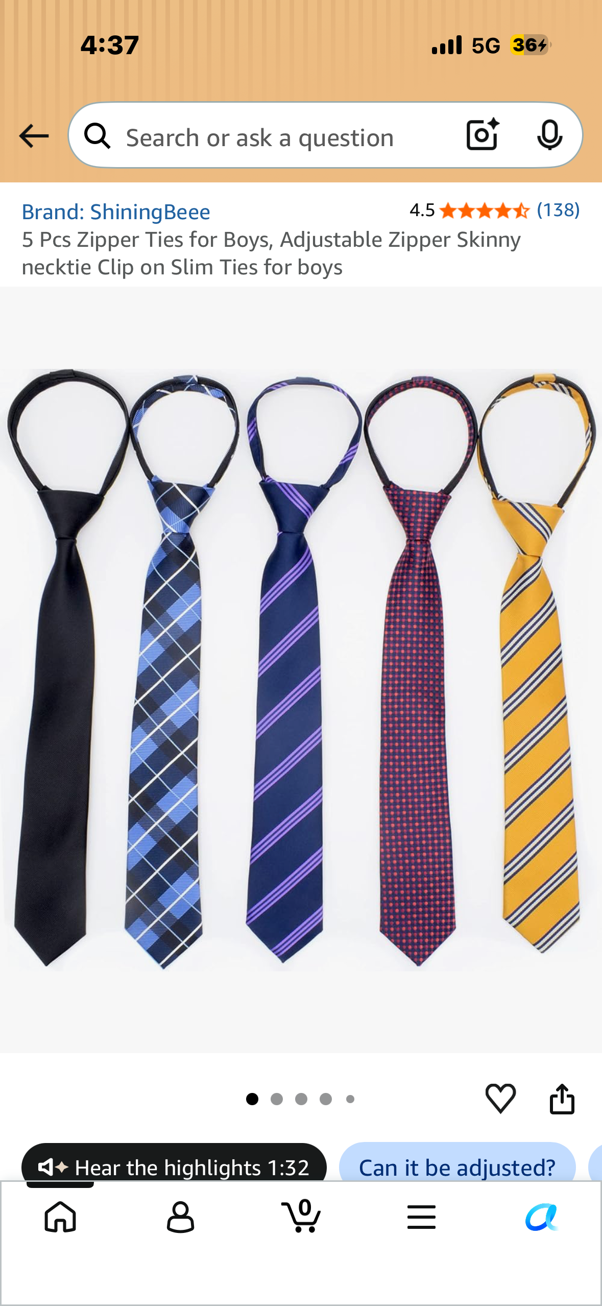 5 Pcs Zipper Ties for Boys, Adjustable Zipper Skinny necktie Clip on Slim Ties for boys