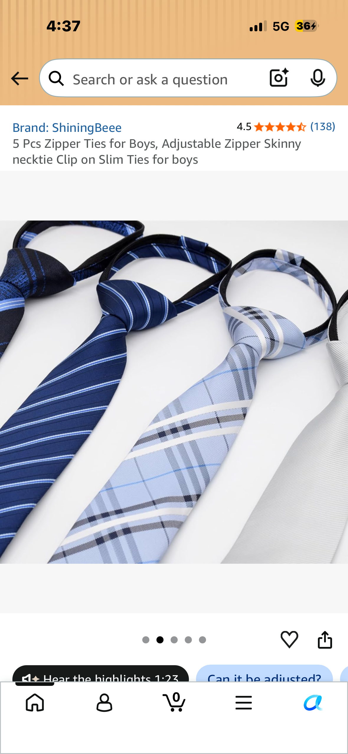 5 Pcs Zipper Ties for Boys, Adjustable Zipper Skinny necktie Clip on Slim Ties for boys