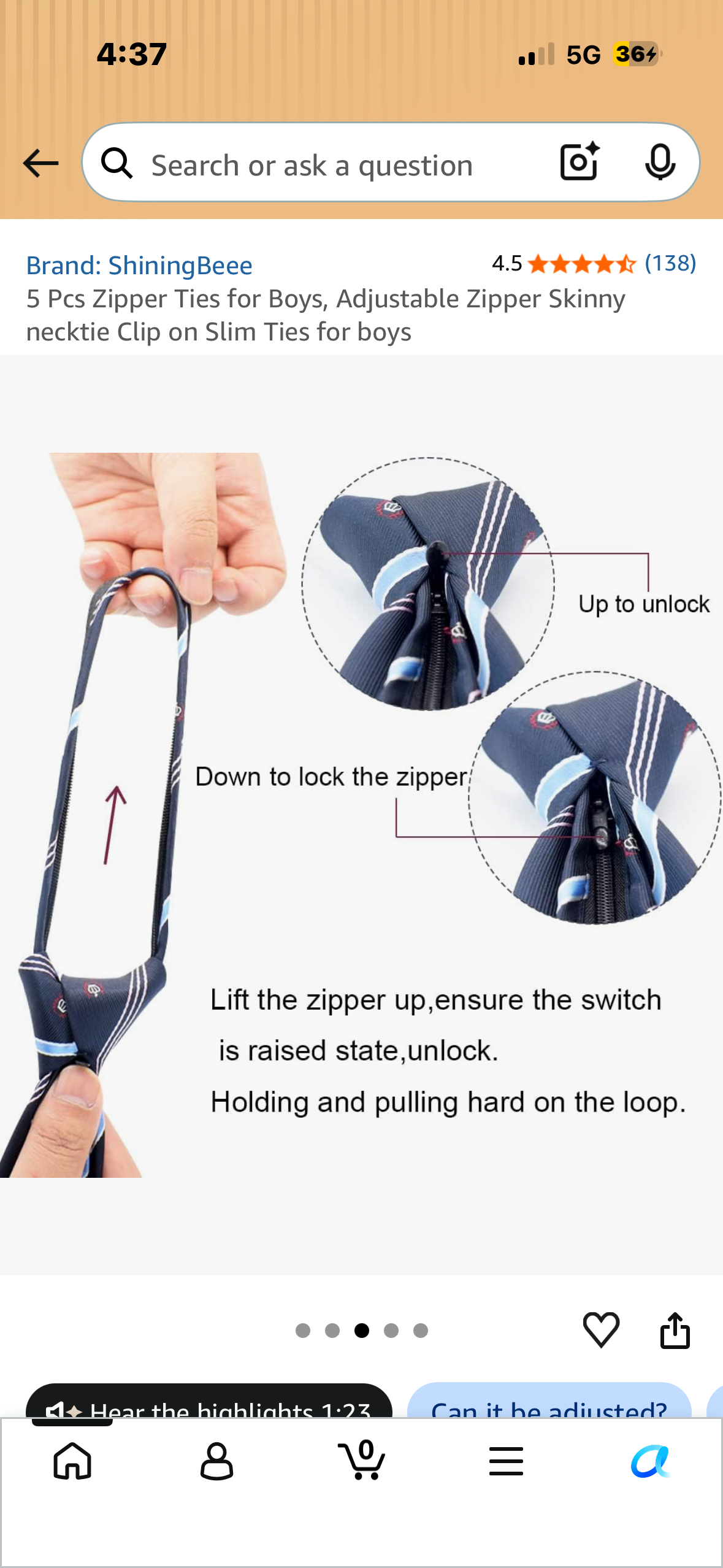5 Pcs Zipper Ties for Boys, Adjustable Zipper Skinny necktie Clip on Slim Ties for boys
