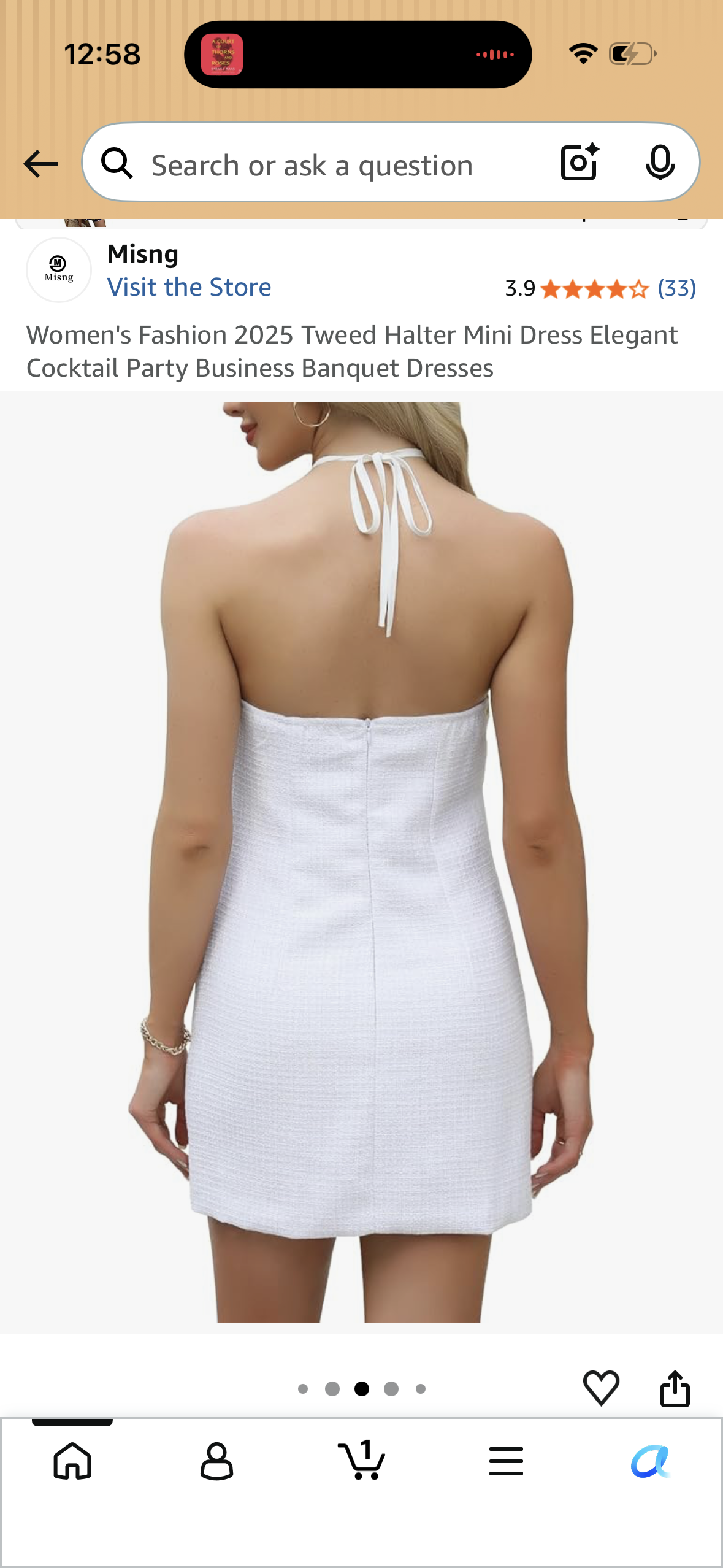 Women's Fashion Tweed Halter Mini Dress Elegant Cocktail Party Business Banquet Dresses (Size Small)