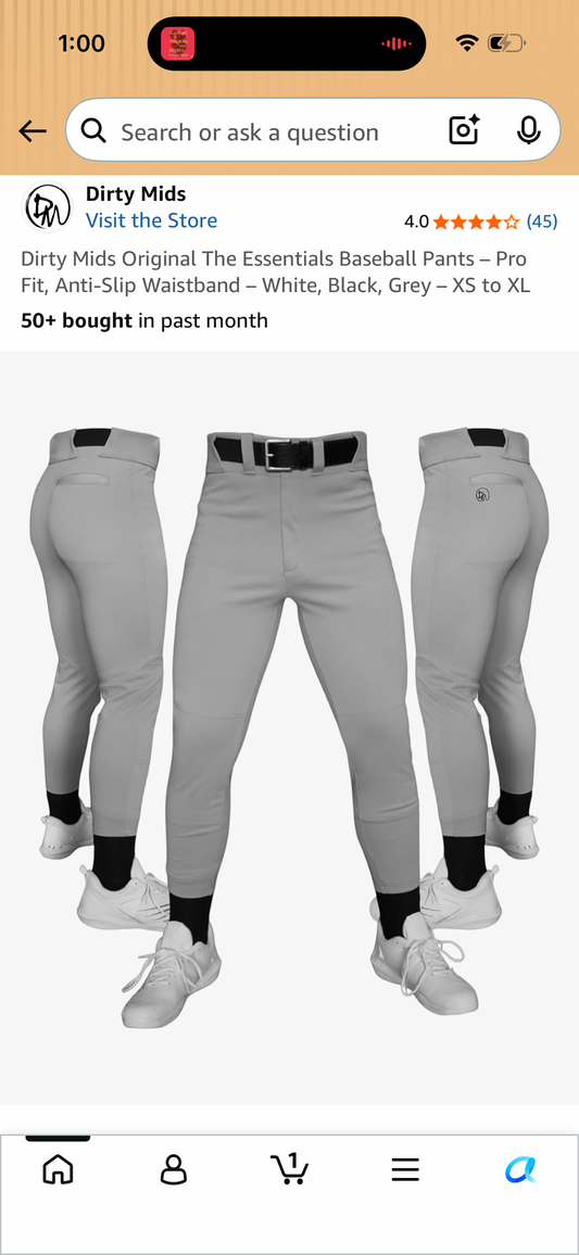 Dirty Mids Original The Essentials Baseball Pants – Pro Fit, Anti-Slip Waistband – White, Black, Grey (Size Small)