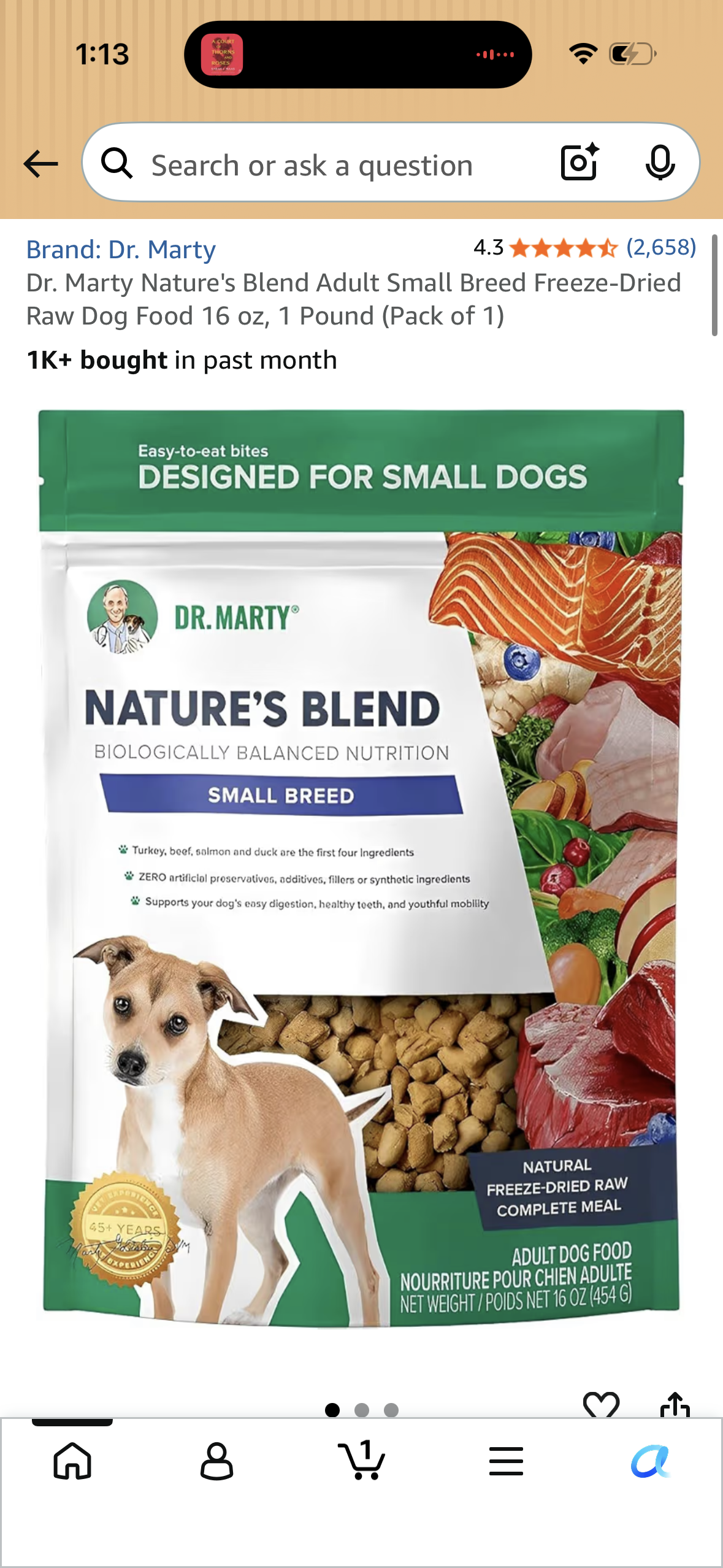 Dr. Marty Nature's Blend Adult Small Breed Freeze-Dried Raw Dog Food 16 oz, 1 Pound (Pack of 1)