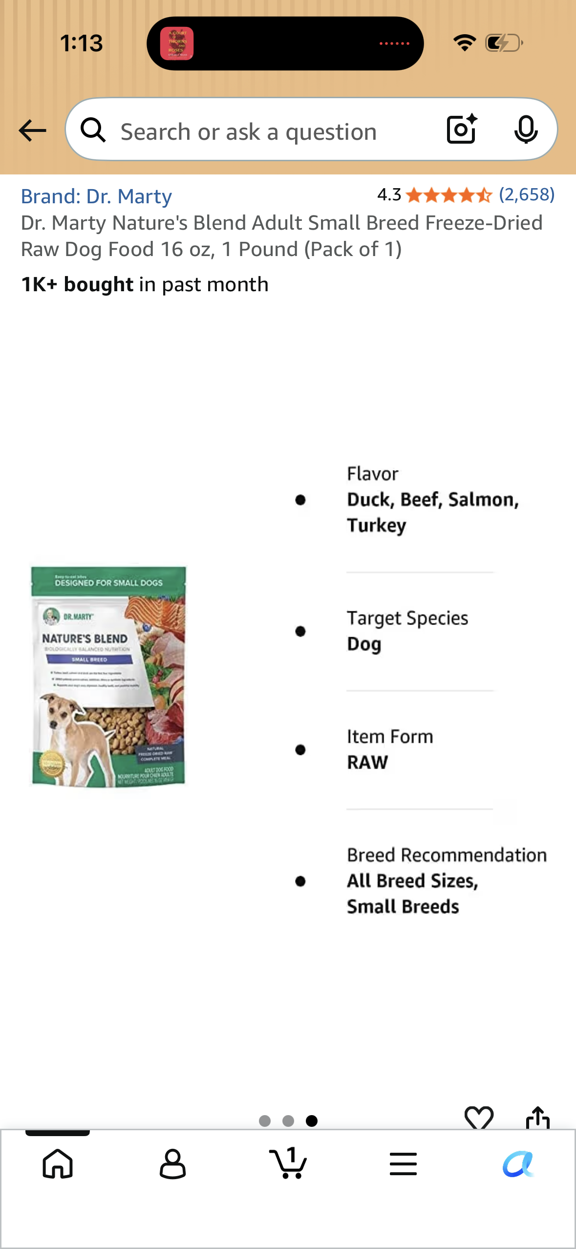 Dr. Marty Nature's Blend Adult Small Breed Freeze-Dried Raw Dog Food 16 oz, 1 Pound (Pack of 1)