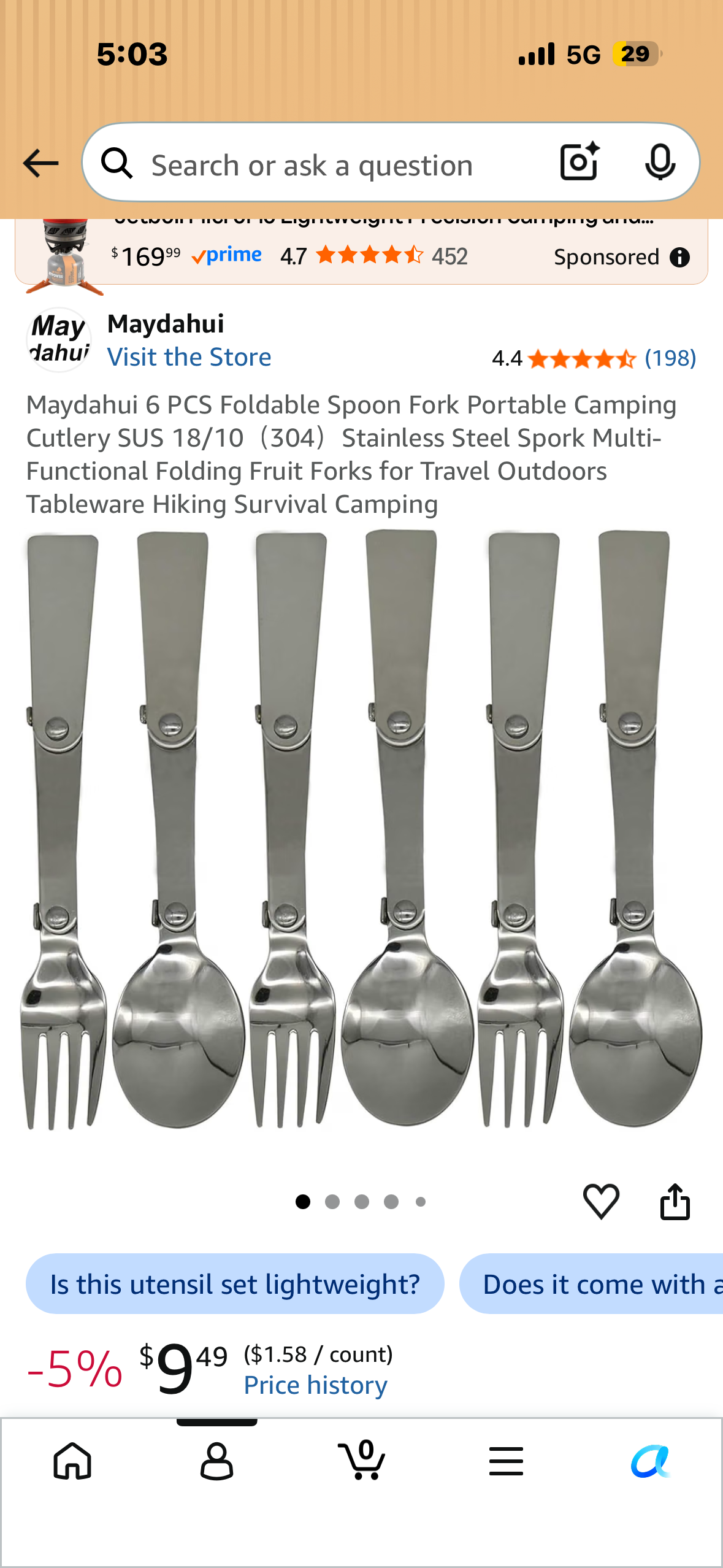 Maydahui 6 PCS Foldable Spoon Fork Portable Camping Cutlery SUS 18/10（304）Stainless Steel Spork Multi-Functional Folding Fruit Forks for Travel Outdoors Tableware Hiking Survival Camping