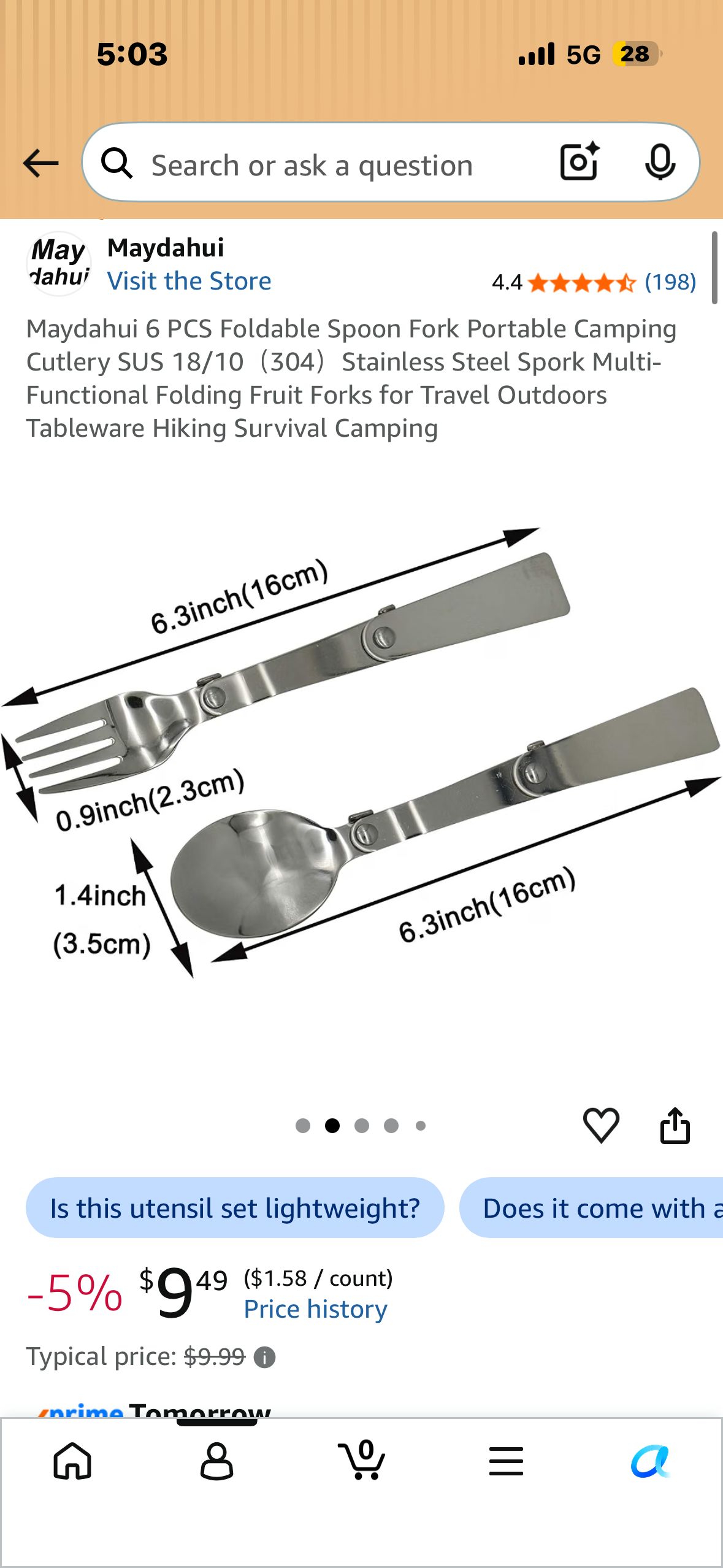 Maydahui 6 PCS Foldable Spoon Fork Portable Camping Cutlery SUS 18/10（304）Stainless Steel Spork Multi-Functional Folding Fruit Forks for Travel Outdoors Tableware Hiking Survival Camping