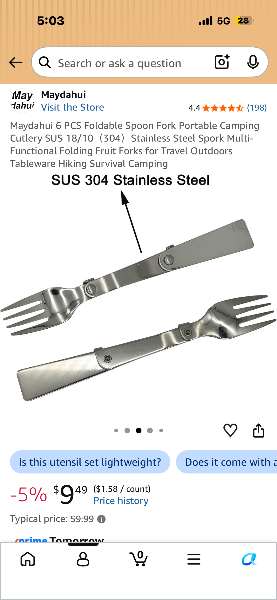 Maydahui 6 PCS Foldable Spoon Fork Portable Camping Cutlery SUS 18/10（304）Stainless Steel Spork Multi-Functional Folding Fruit Forks for Travel Outdoors Tableware Hiking Survival Camping