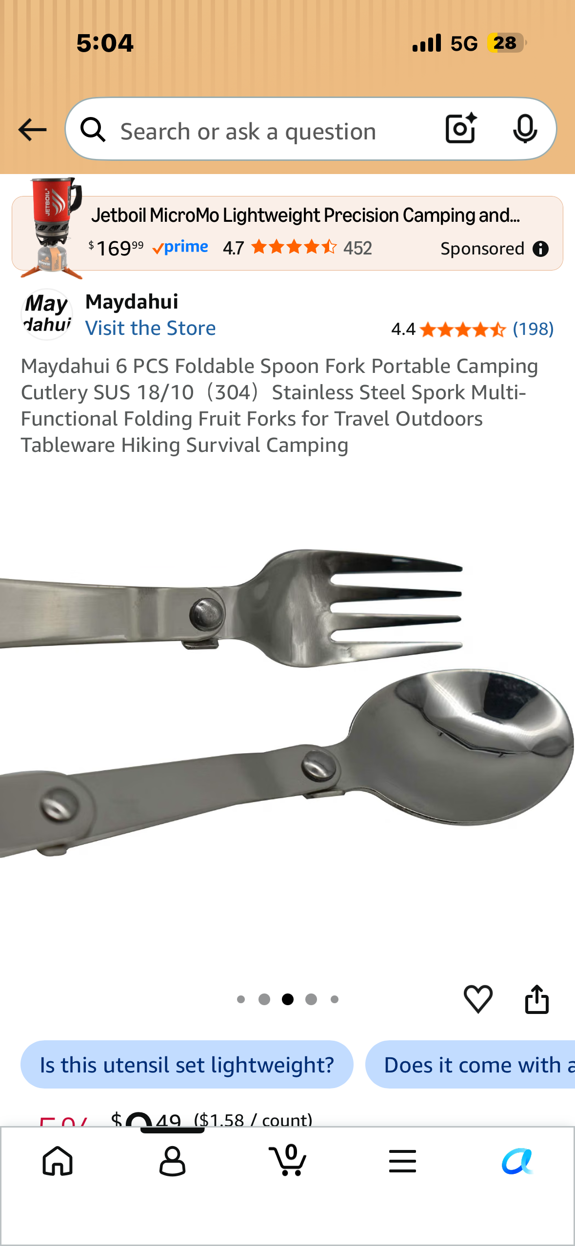 Maydahui 6 PCS Foldable Spoon Fork Portable Camping Cutlery SUS 18/10（304）Stainless Steel Spork Multi-Functional Folding Fruit Forks for Travel Outdoors Tableware Hiking Survival Camping