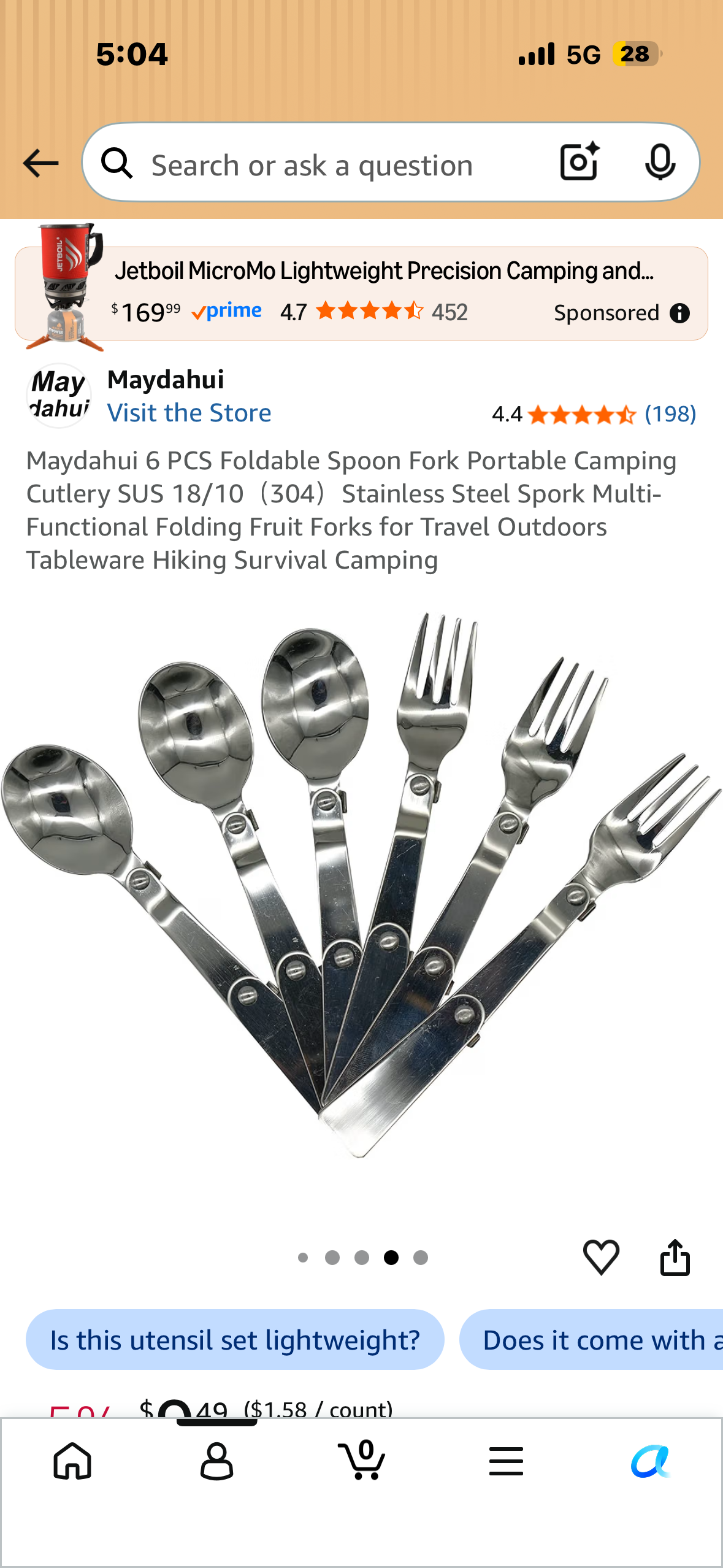 Maydahui 6 PCS Foldable Spoon Fork Portable Camping Cutlery SUS 18/10（304）Stainless Steel Spork Multi-Functional Folding Fruit Forks for Travel Outdoors Tableware Hiking Survival Camping