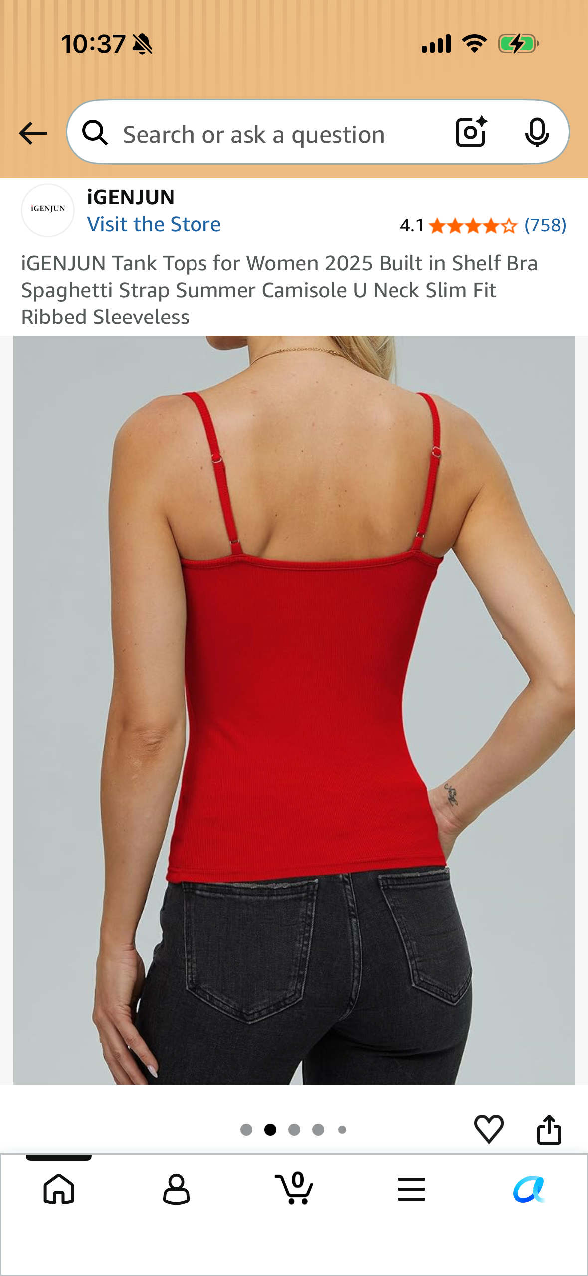 iGENJUN Tank Tops for Women 2025 Built in Shelf Bra Spaghetti Strap Summer Camisole U Neck Slim Fit Ribbed Sleeveless (Size Small)
