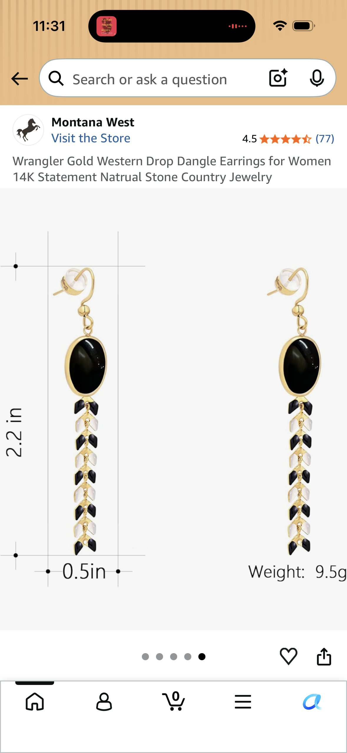 Wrangler Gold Western Drop Dangle Earrings for Women 14K Statement Natrual Stone Country Jewelry kit