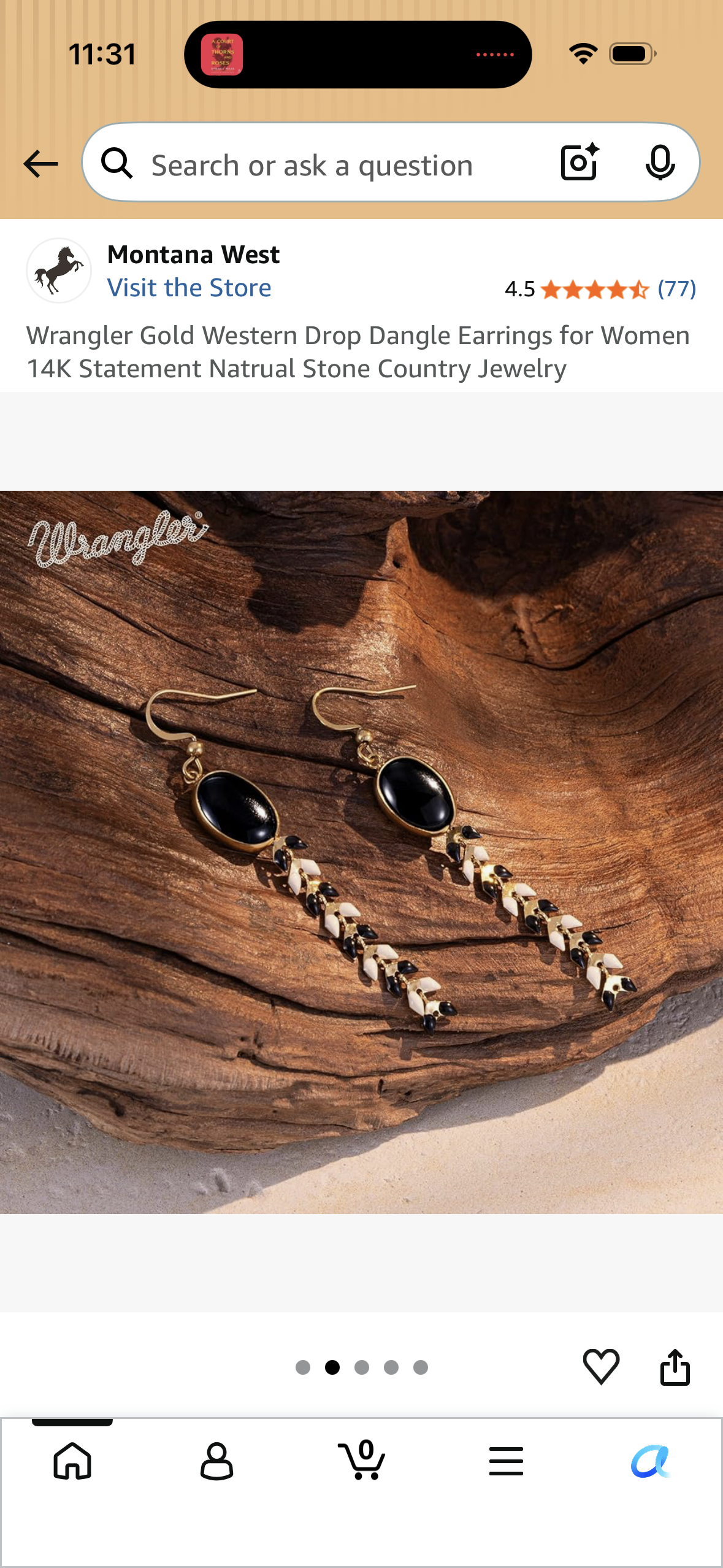 Wrangler Gold Western Drop Dangle Earrings for Women 14K Statement Natrual Stone Country Jewelry kit
