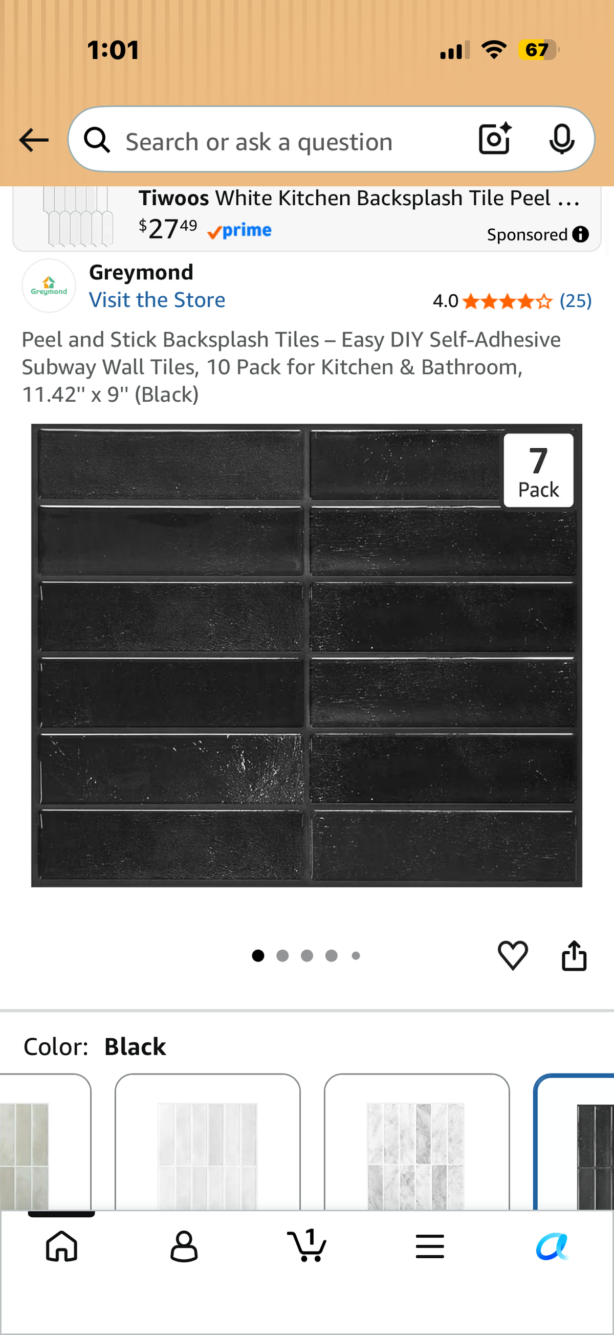 Peel and Stick Backsplash Tiles – Easy DIY Self-Adhesive Subway Wall Tiles, 10 Pack for Kitchen & Bathroom, 11.42'' x 9'' (Black)