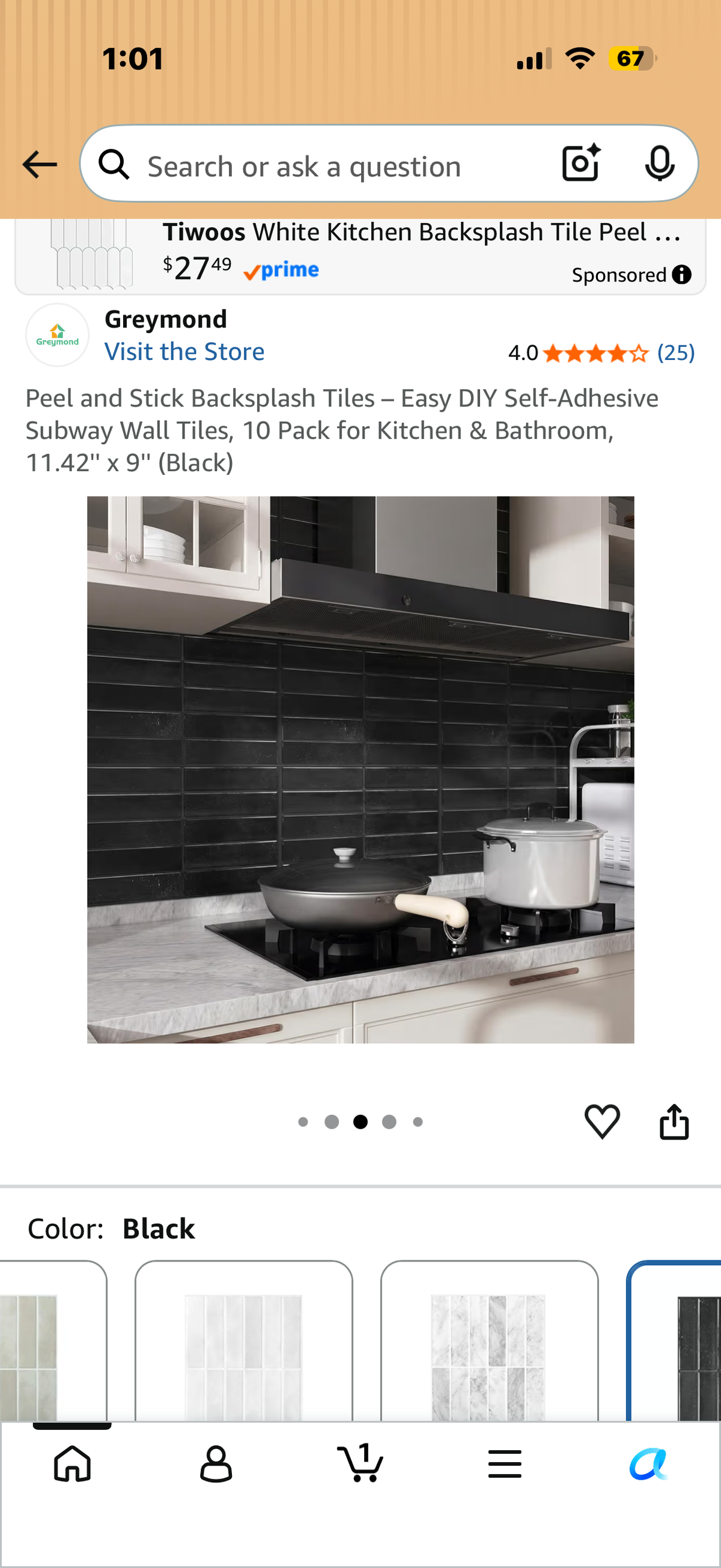 Peel and Stick Backsplash Tiles – Easy DIY Self-Adhesive Subway Wall Tiles, 10 Pack for Kitchen & Bathroom, 11.42'' x 9'' (Black)