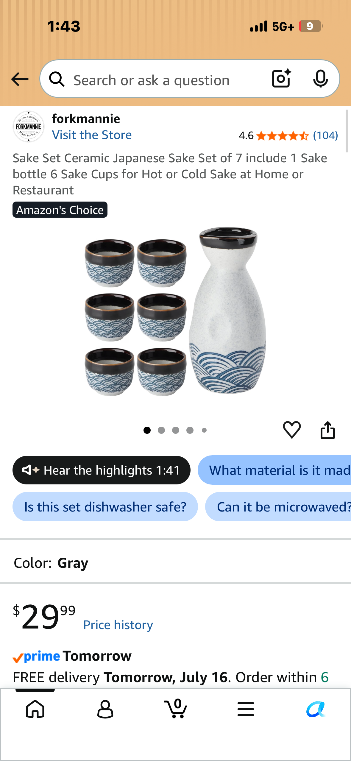 Sake Set Ceramic Japanese Sake Set of 7 include 1 Sake bottle 6 Sake Cups for Hot or Cold Sake at Home or Restaurant