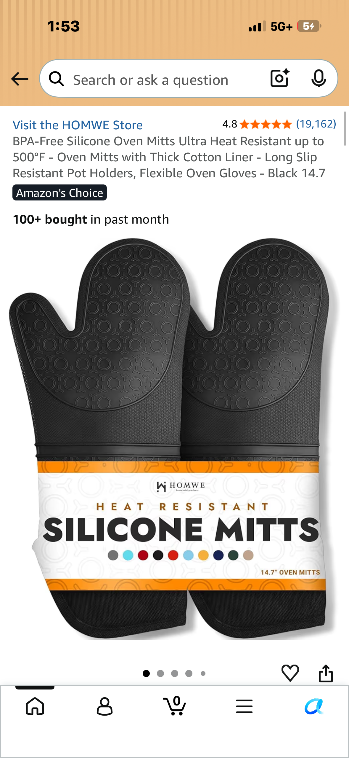 Silicone Oven Mitts, Ultra Heat Resistant up to 500°F - Oven Mitts with Thick Cotton Liner - Long Slip Resistant, BPA Free Pot Holders, Flexible Oven Gloves - Black 14.7