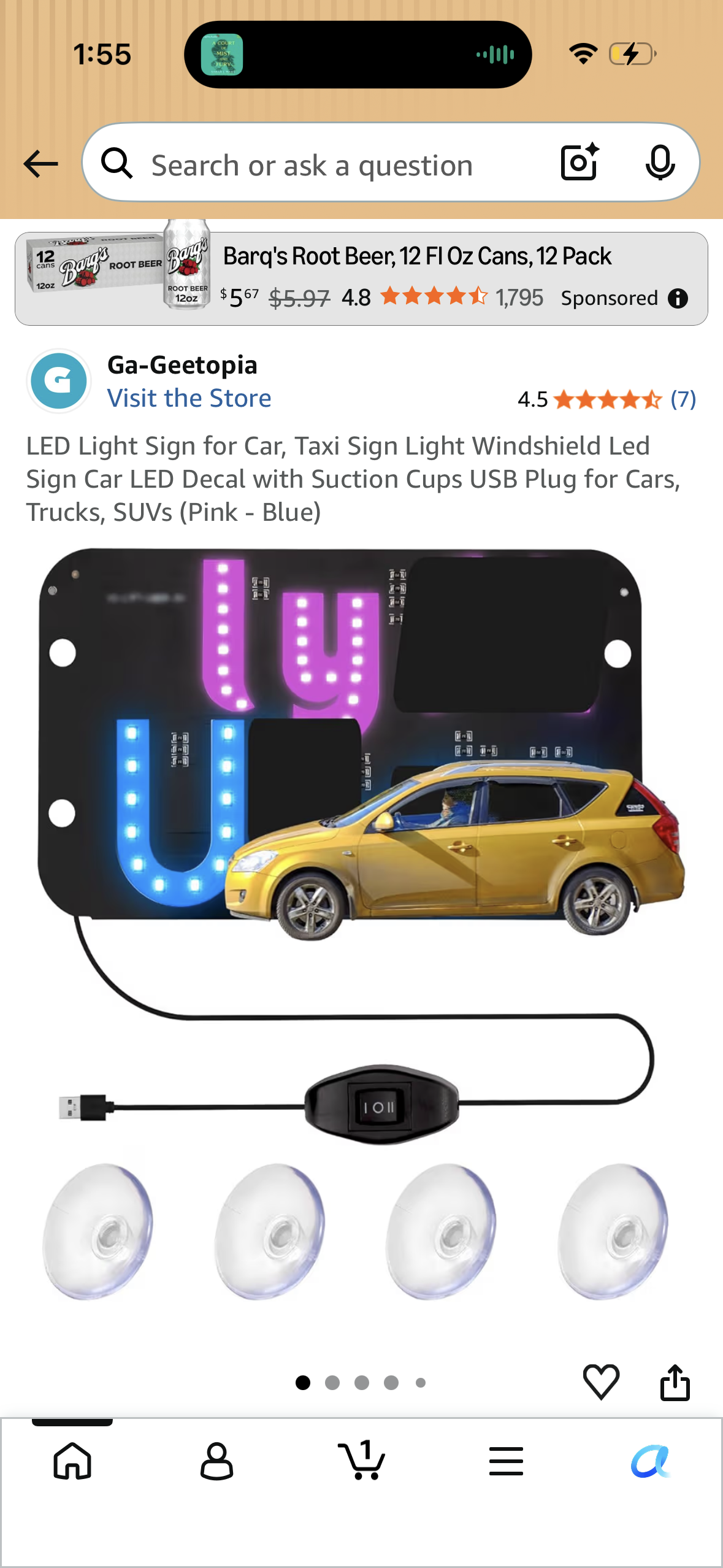 LED Light Sign for Car, Taxi Sign Light Windshield Led Sign Car LED Decal with Suction Cups USB Plug for Cars, Trucks, SUVs (Pink - Blue)