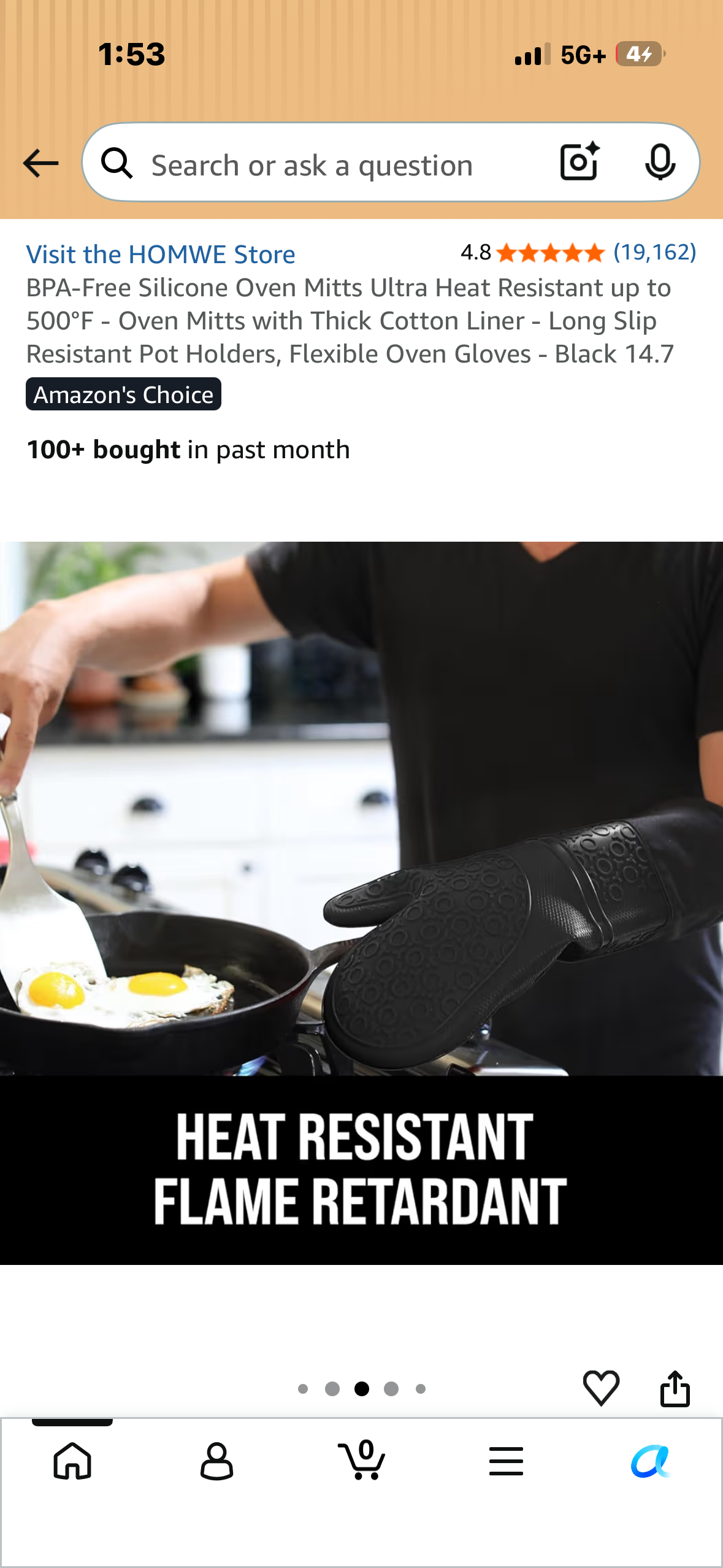 Silicone Oven Mitts, Ultra Heat Resistant up to 500°F - Oven Mitts with Thick Cotton Liner - Long Slip Resistant, BPA Free Pot Holders, Flexible Oven Gloves - Black 14.7