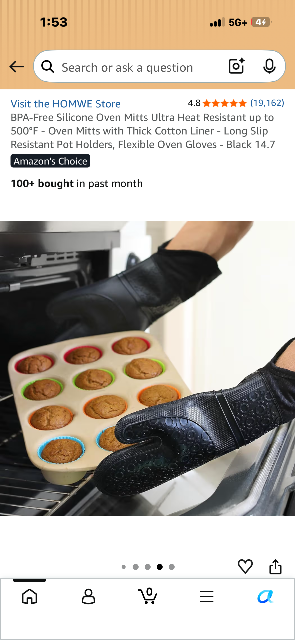 Silicone Oven Mitts, Ultra Heat Resistant up to 500°F - Oven Mitts with Thick Cotton Liner - Long Slip Resistant, BPA Free Pot Holders, Flexible Oven Gloves - Black 14.7