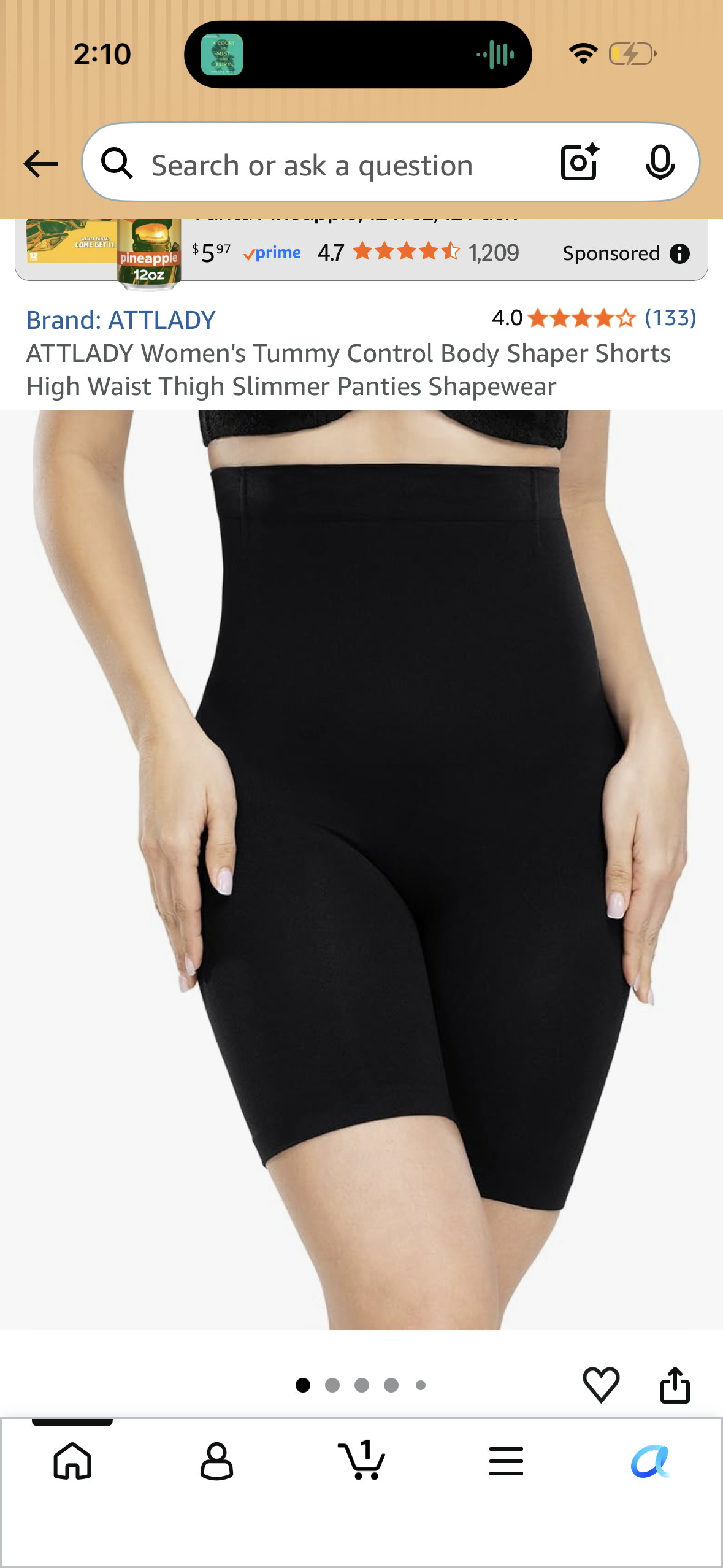 ATTLADY Women's Tummy Control Body Shaper Shorts High Waist Thigh Slimmer Panties Shapewear (Size Medium/Large)