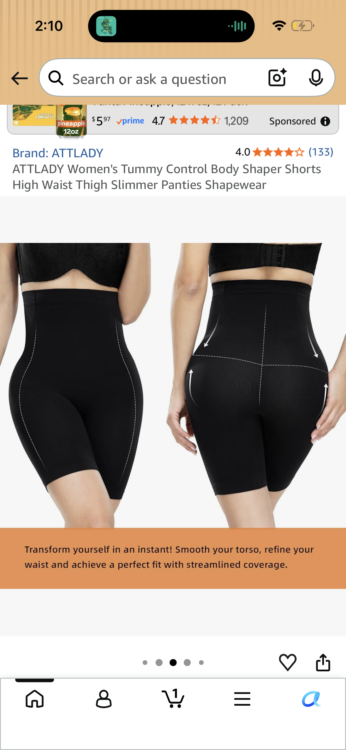 ATTLADY Women's Tummy Control Body Shaper Shorts High Waist Thigh Slimmer Panties Shapewear (Size Medium/Large)