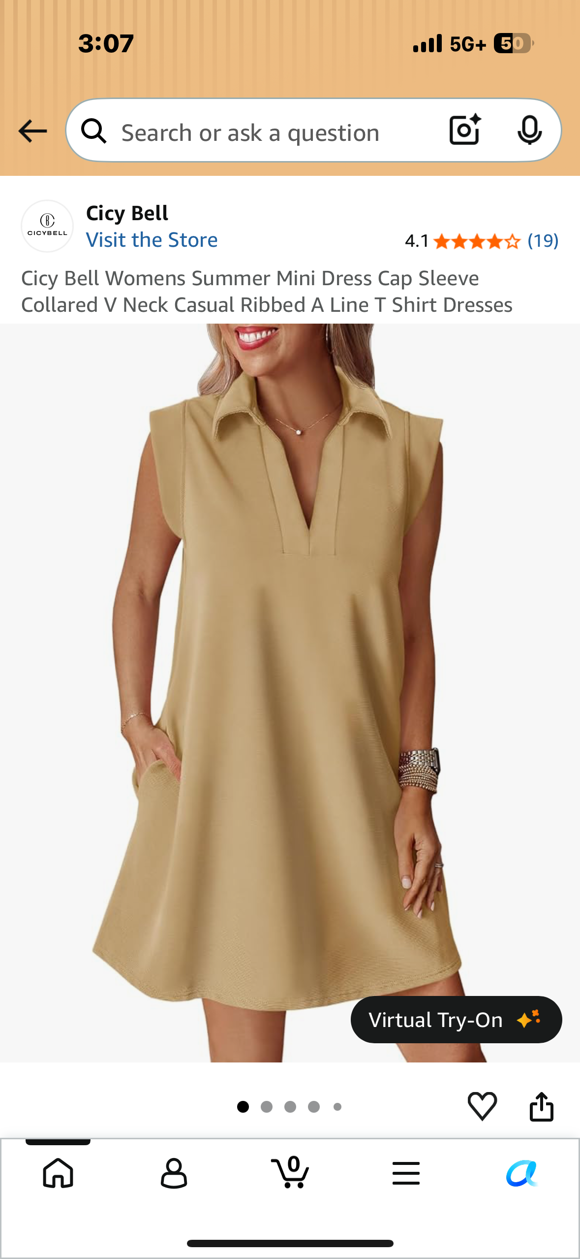 Cicy Bell Womens Summer Mini Dress Cap Sleeve Collared V Neck Casual Ribbed A Line Tunic T Shirt Dress, Rose Red (Size Large)