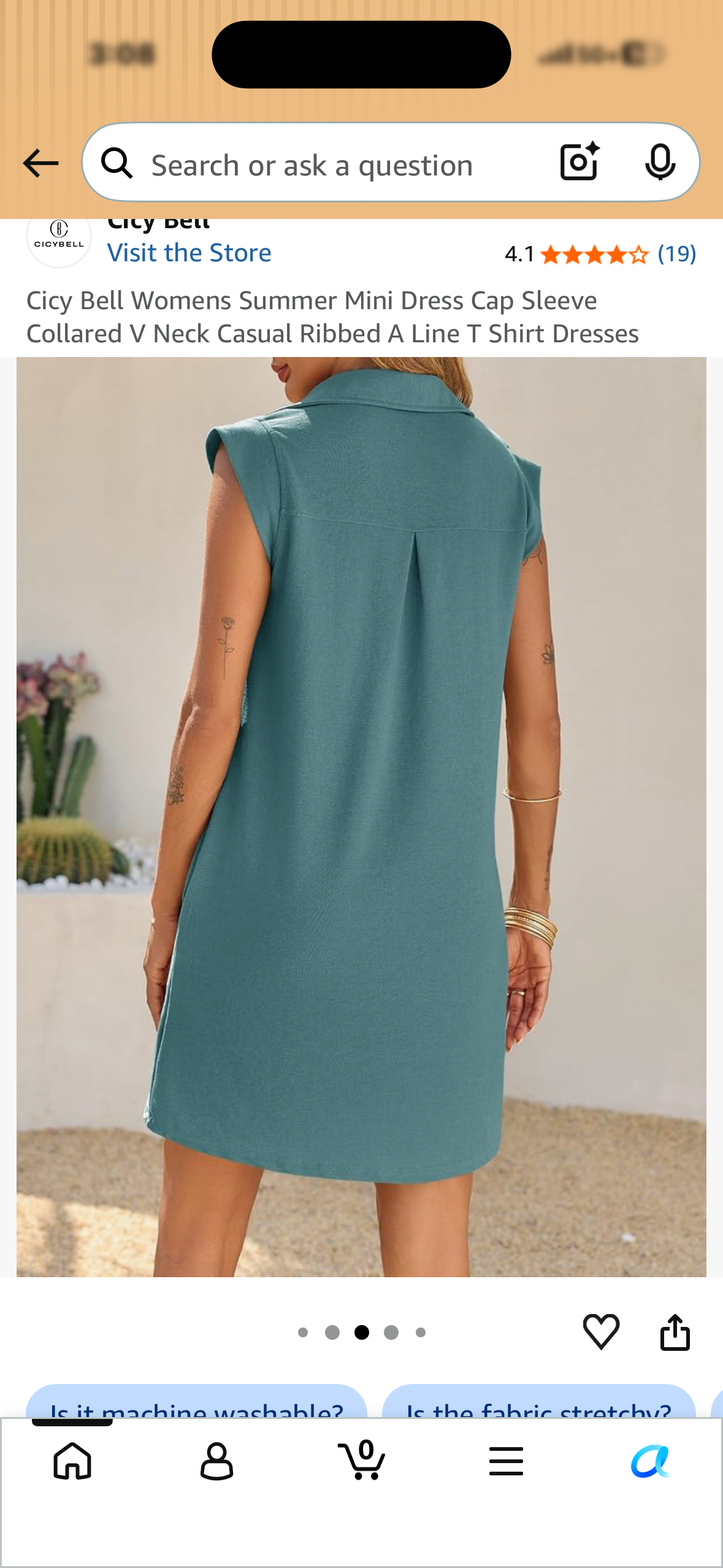 Cicy Bell Womens Summer Mini Dress Cap Sleeve Collared V Neck Casual Ribbed A Line Tunic T Shirt Dress, Rose Red (Size Large)
