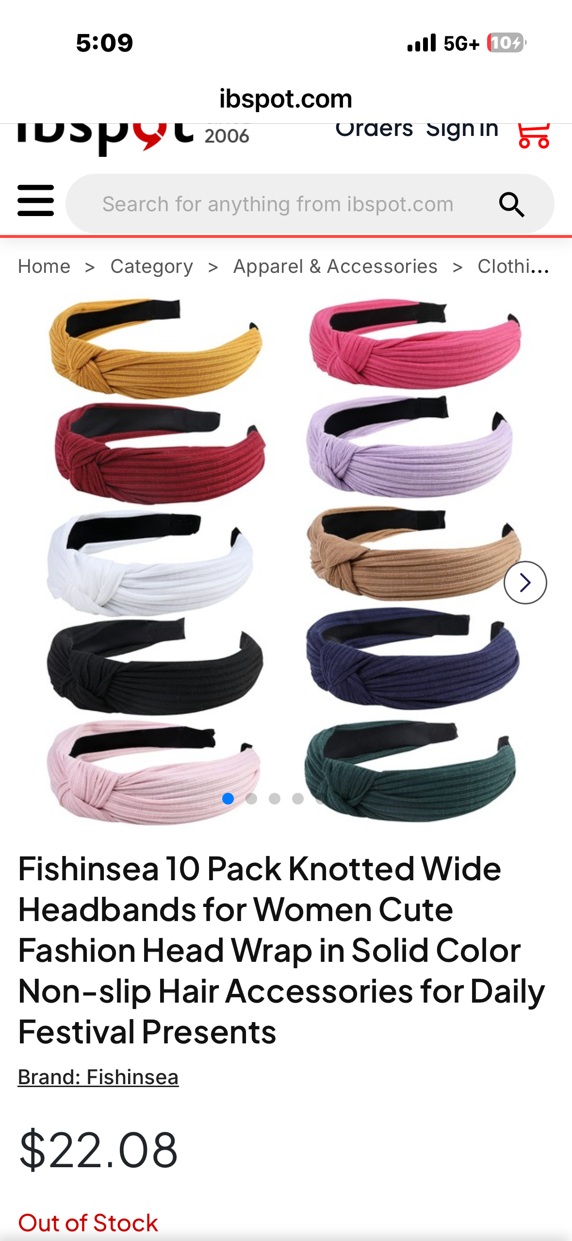 Fishinsea 10 Pack Knotted Wide Headbands for Women Cute Fashion Head Wrap in Solid Color Non-slip Hair Accessories for Daily Festival Presents