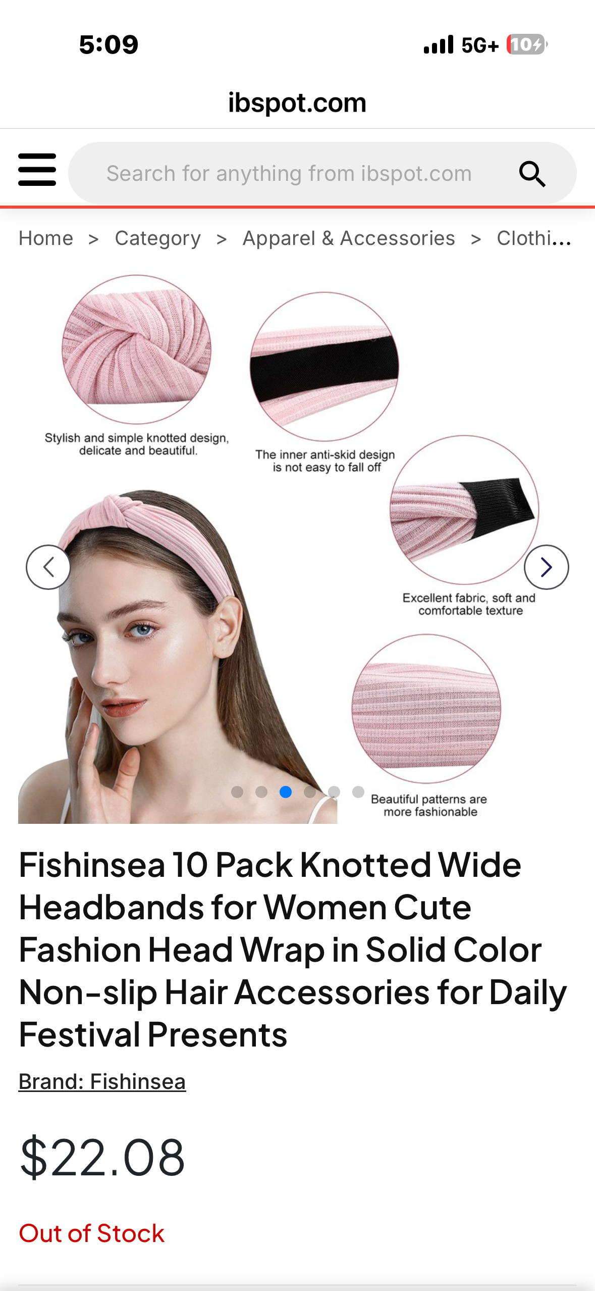 Fishinsea 10 Pack Knotted Wide Headbands for Women Cute Fashion Head Wrap in Solid Color Non-slip Hair Accessories for Daily Festival Presents