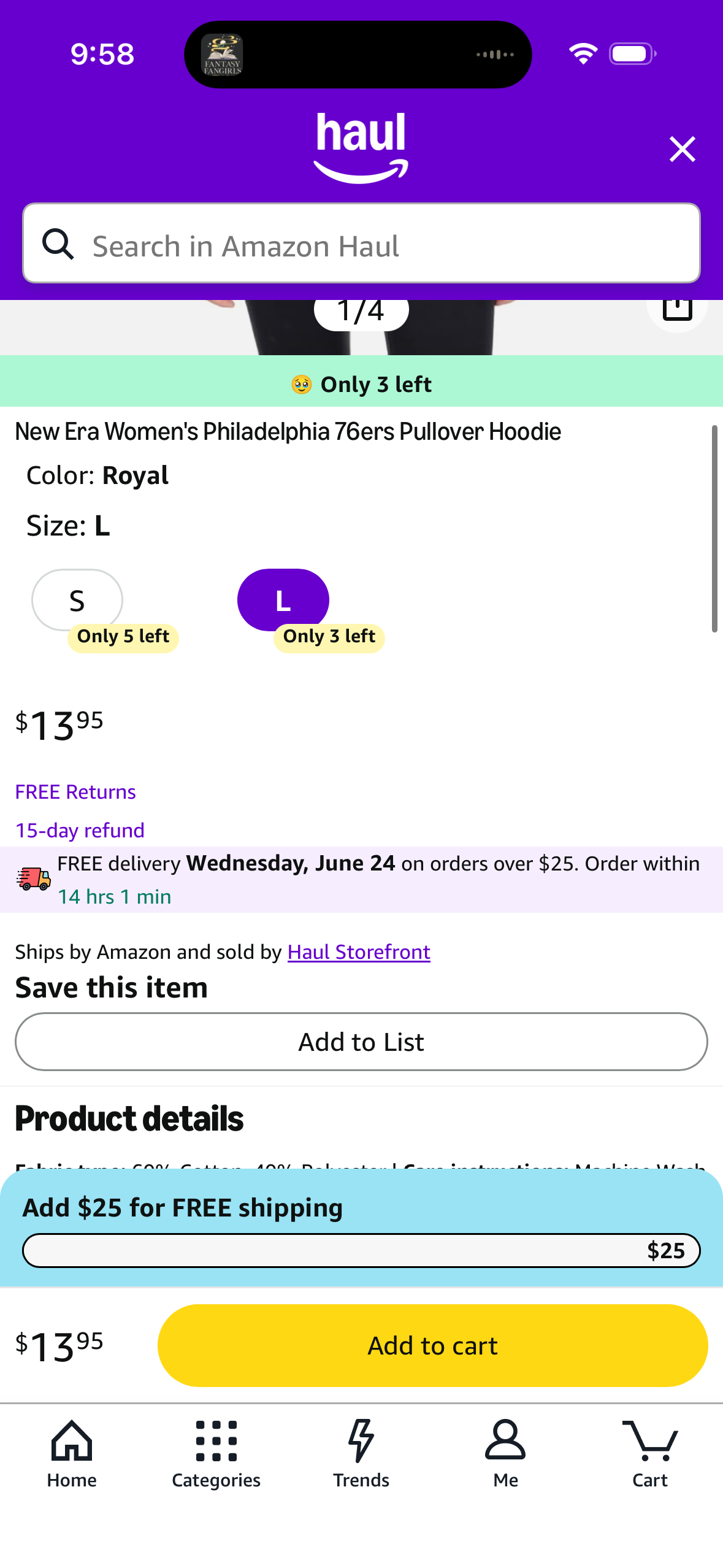 New Era Women's Philadelphia 76ers Pullover Hoodie (Size Medium)