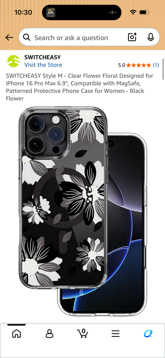 SWITCHEASY Style M - Clear Flower Floral Designed for iPhone 16 Pro Max 6.9", Compatible with MagSafe, Patterned Protective Phone Case for Women - Black Flower