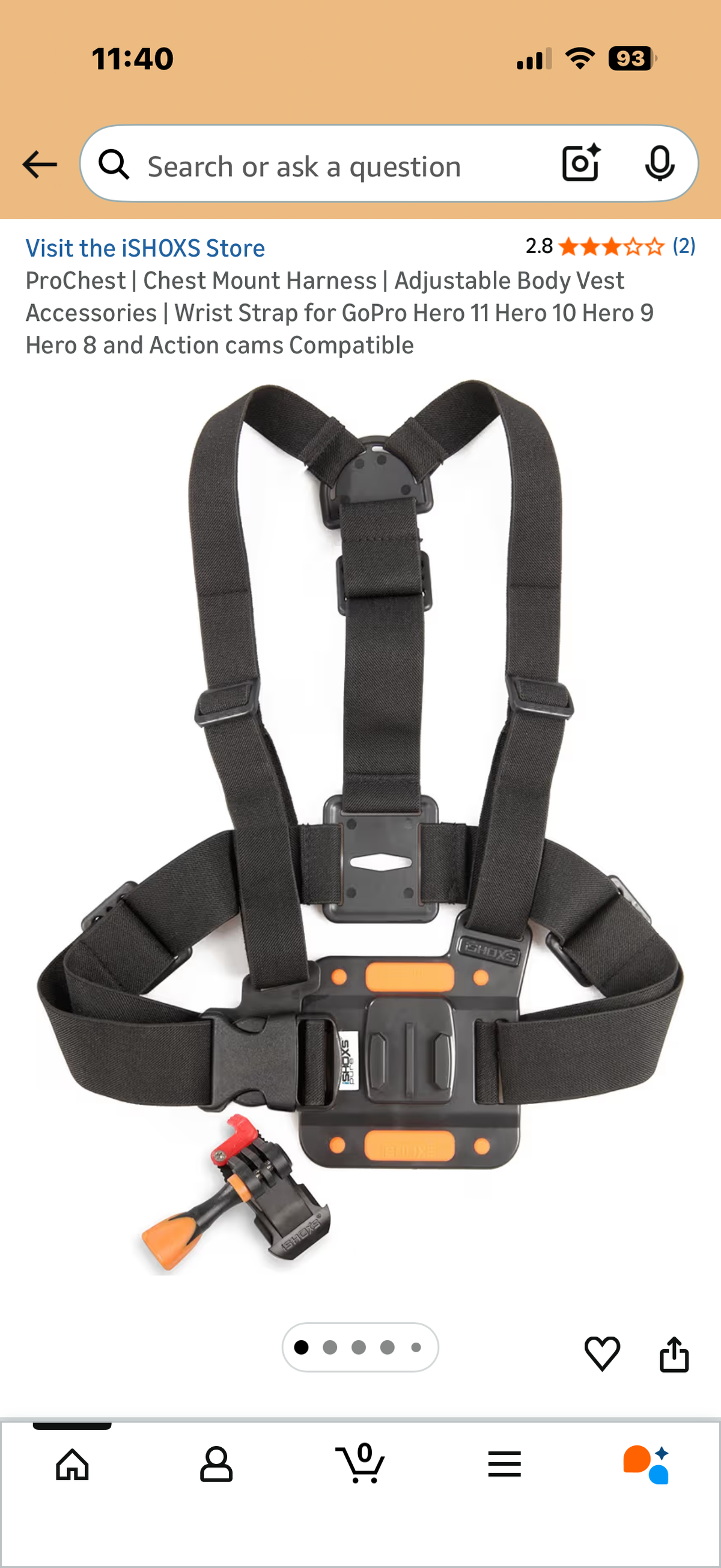 ProChest | Chest Mount Harness | Adjustable Body Vest Accessories | Wrist Strap for GoPro Hero 11 Hero 10 Hero 9 Hero 8 and Action cams Compatible