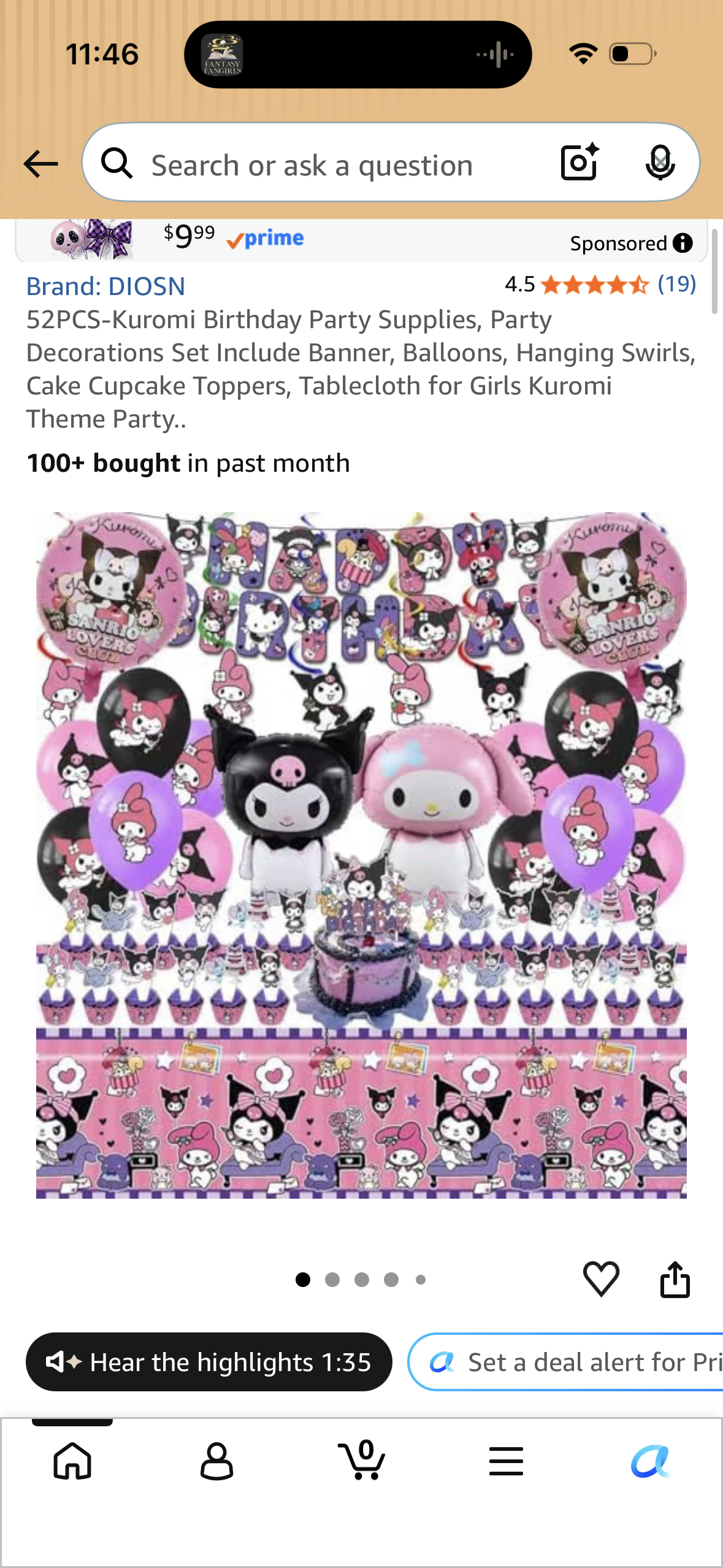 52PCS-Kuromi Birthday Party Supplies, Party Decorations Set Include Banner, Balloons, Hanging Swirls, Cake Cupcake Toppers, Tablecloth for Girls Kuromi Theme Party..
