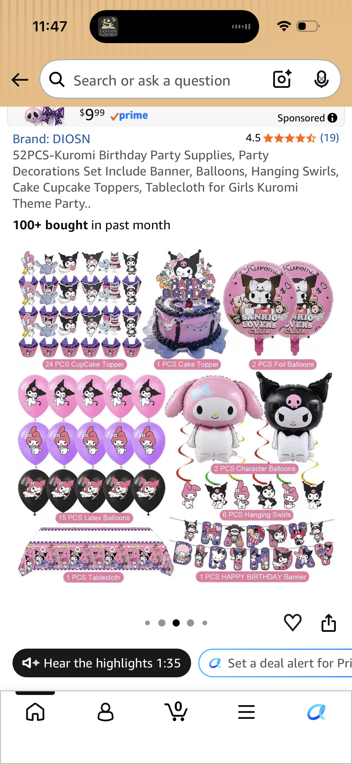 52PCS-Kuromi Birthday Party Supplies, Party Decorations Set Include Banner, Balloons, Hanging Swirls, Cake Cupcake Toppers, Tablecloth for Girls Kuromi Theme Party..