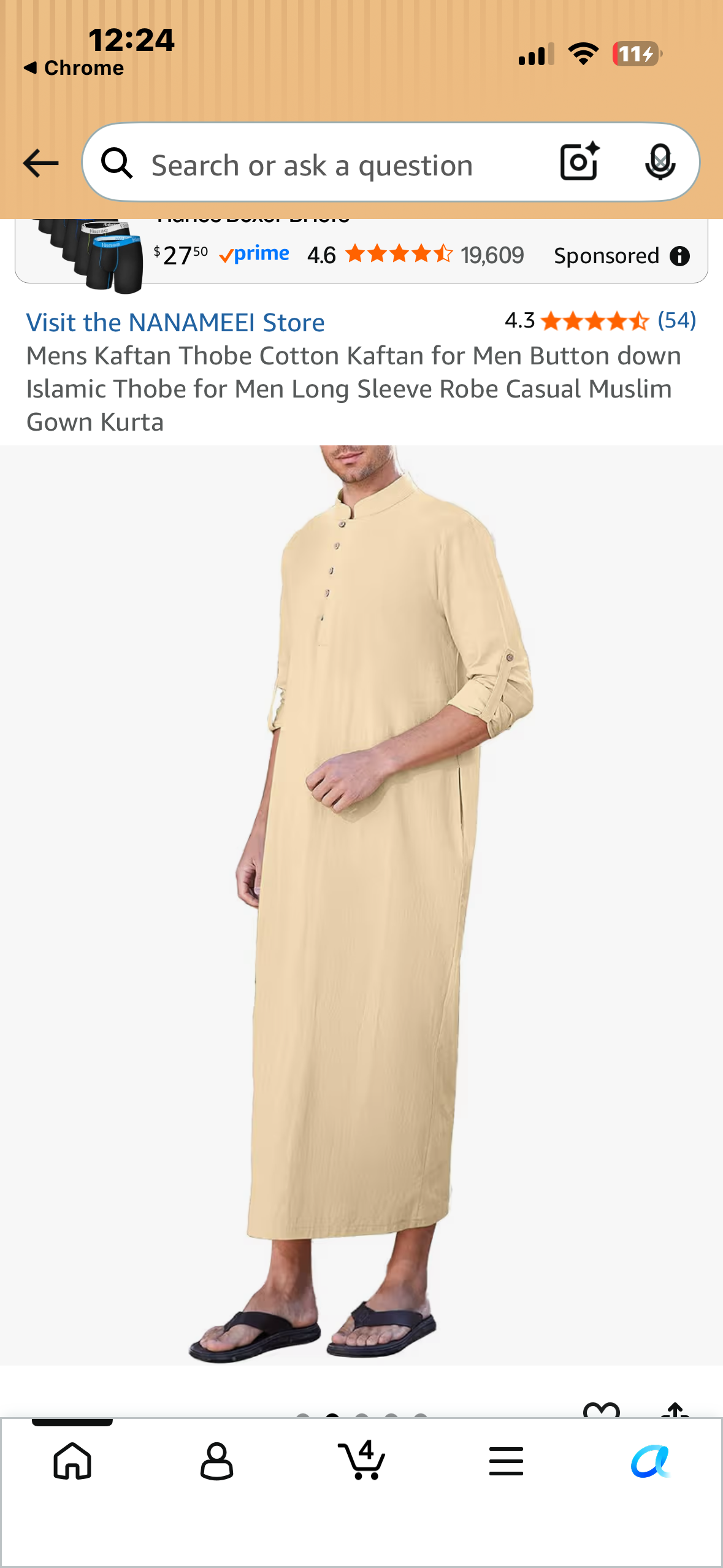 Mens Kaftan Thobe Cotton Kaftan for Men Button down Islamic Thobe for Men Long Sleeve Robe Casual Muslim Gown Kurta (Size XXXL)