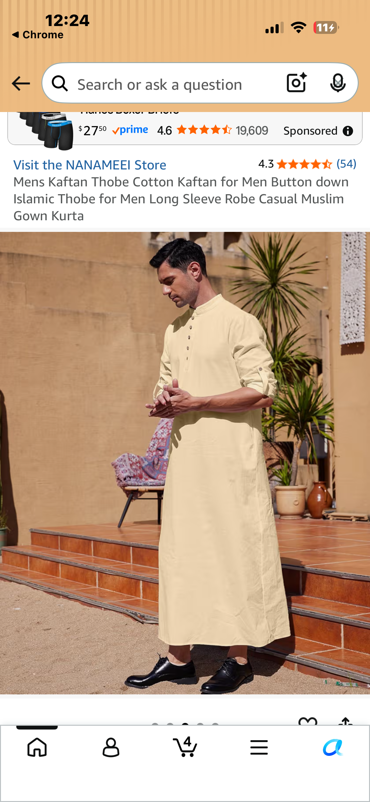 Mens Kaftan Thobe Cotton Kaftan for Men Button down Islamic Thobe for Men Long Sleeve Robe Casual Muslim Gown Kurta (Size XXXL)