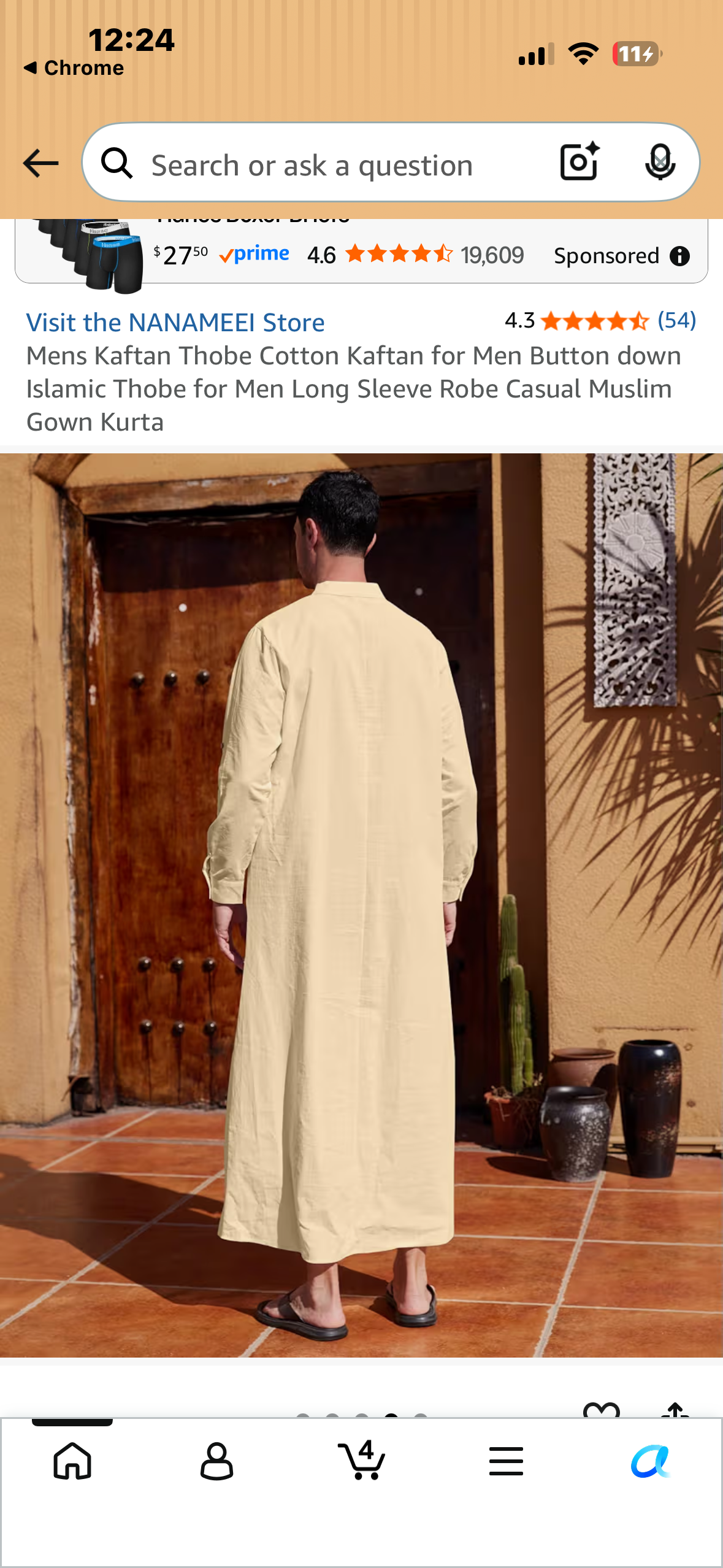Mens Kaftan Thobe Cotton Kaftan for Men Button down Islamic Thobe for Men Long Sleeve Robe Casual Muslim Gown Kurta (Size XXXL)