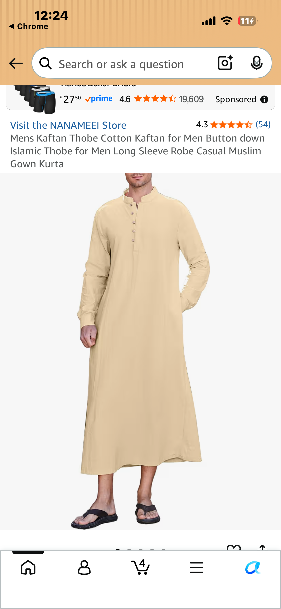 Mens Kaftan Thobe Cotton Kaftan for Men Button down Islamic Thobe for Men Long Sleeve Robe Casual Muslim Gown Kurta (Size XXXL)