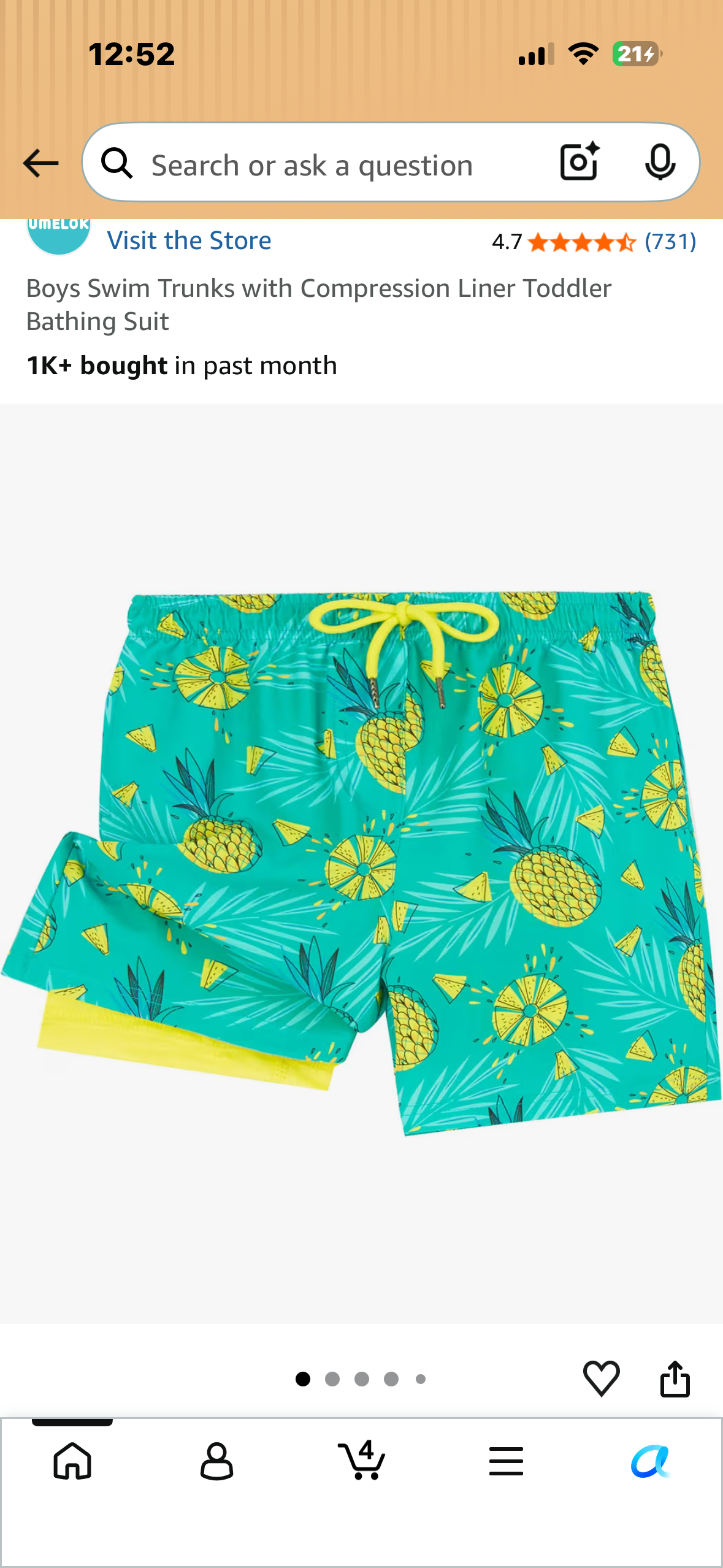 Boys Swim Trunks with Compression Liner Toddler Bathing Suit. (Size 7Y)