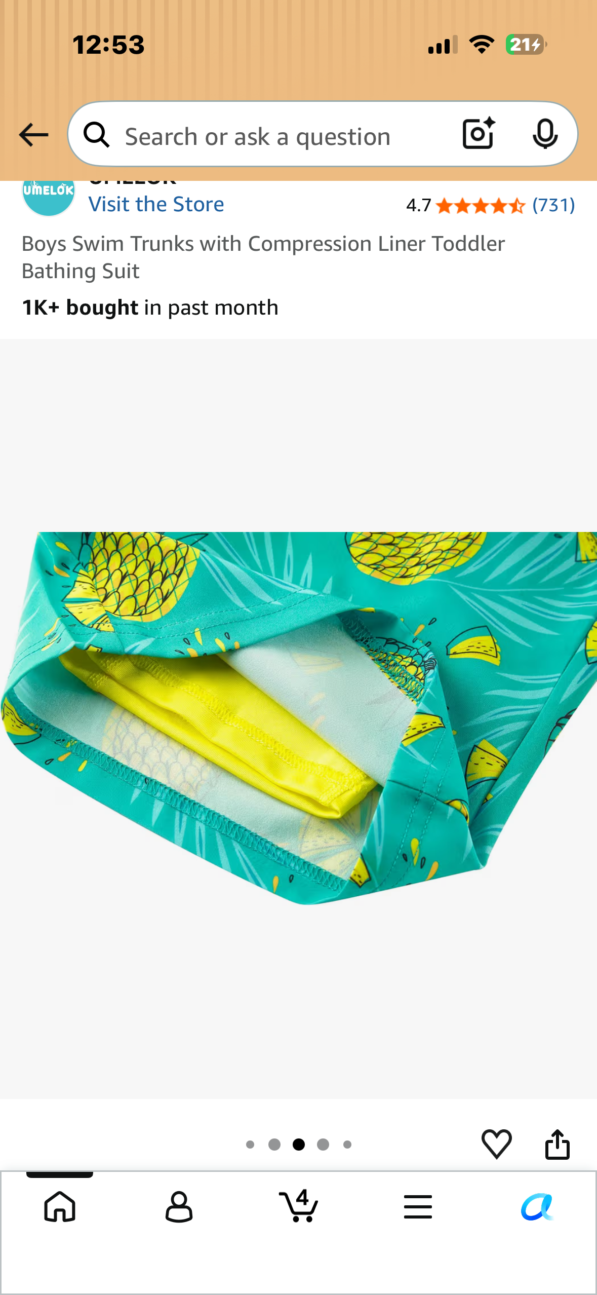 Boys Swim Trunks with Compression Liner Toddler Bathing Suit. (Size 7Y)