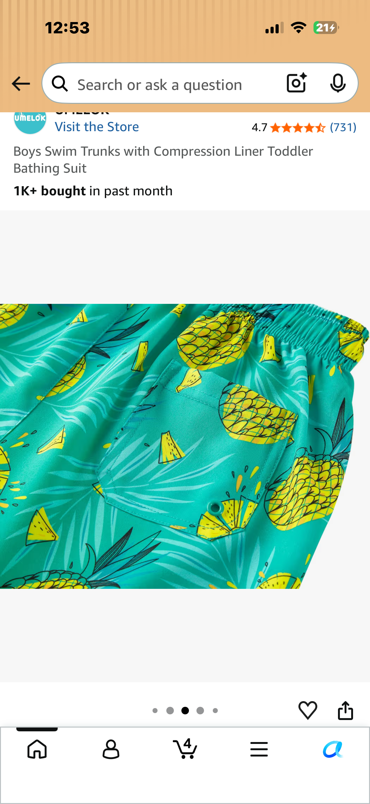 Boys Swim Trunks with Compression Liner Toddler Bathing Suit. (Size 7Y)