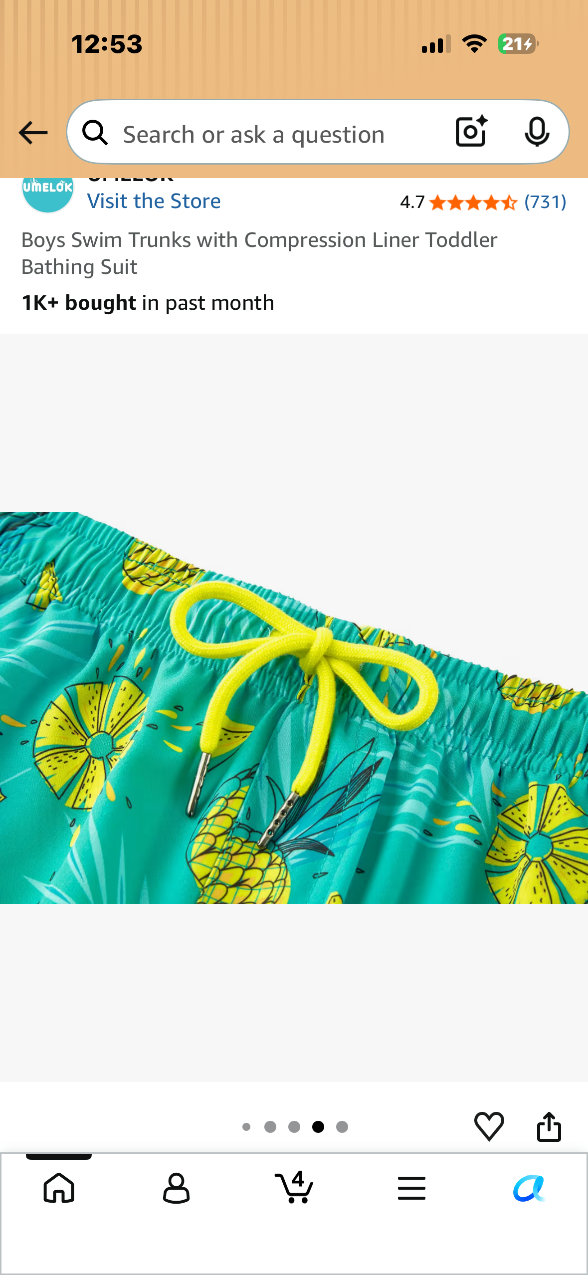 Boys Swim Trunks with Compression Liner Toddler Bathing Suit. (Size 7Y)