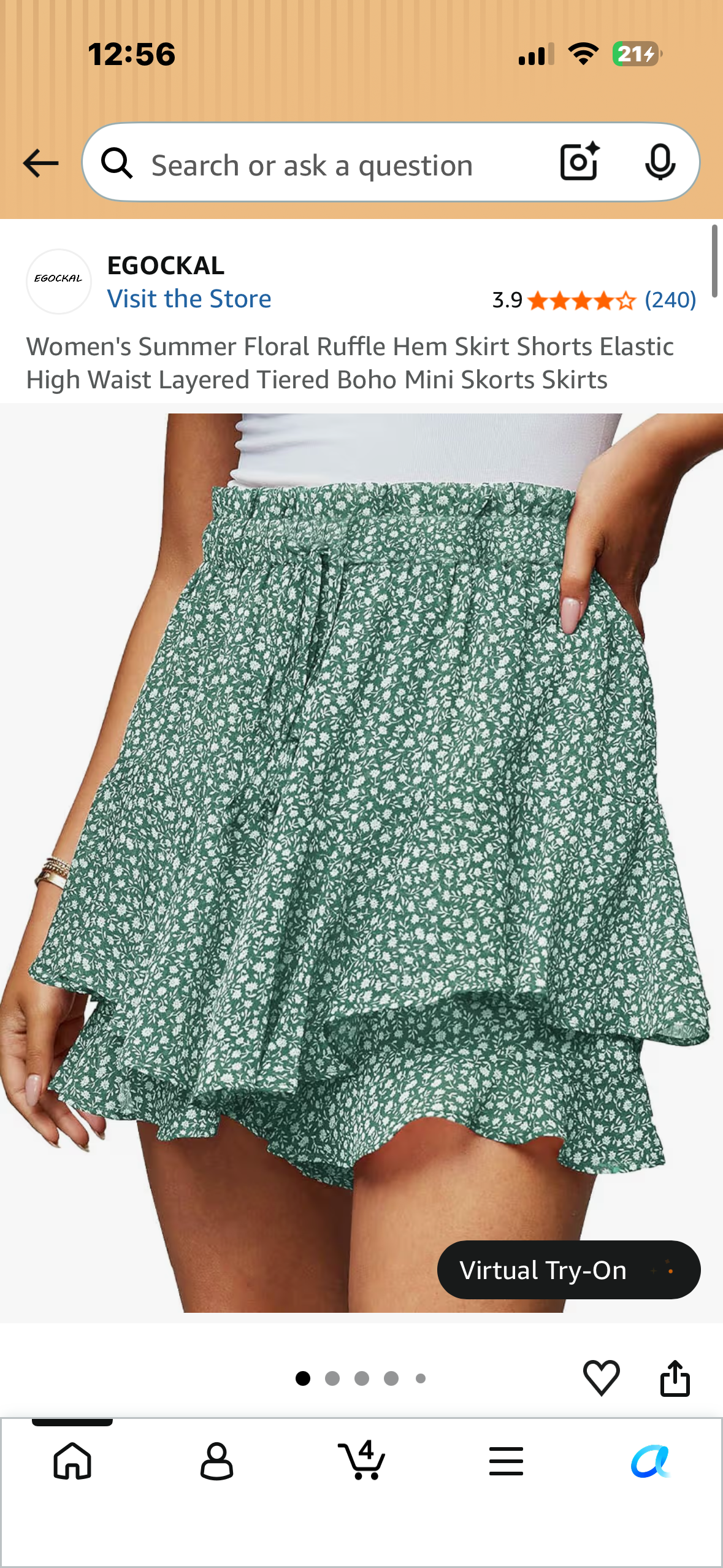Women's Summer Floral Ruffle Hem Skirt Shorts Elastic High Waist Layered Tiered Boho Mini Skorts Skirts (Size Large)
