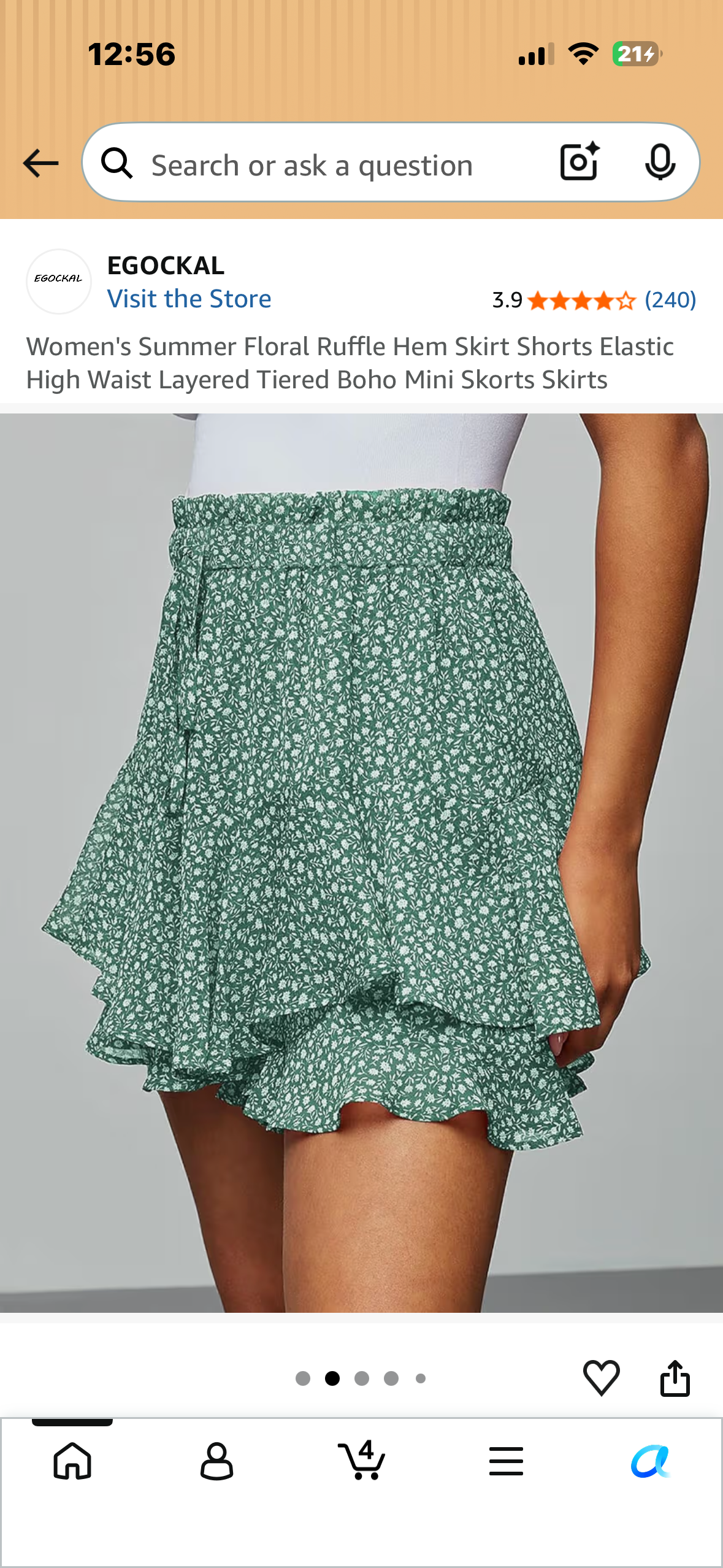Women's Summer Floral Ruffle Hem Skirt Shorts Elastic High Waist Layered Tiered Boho Mini Skorts Skirts (Size Large)