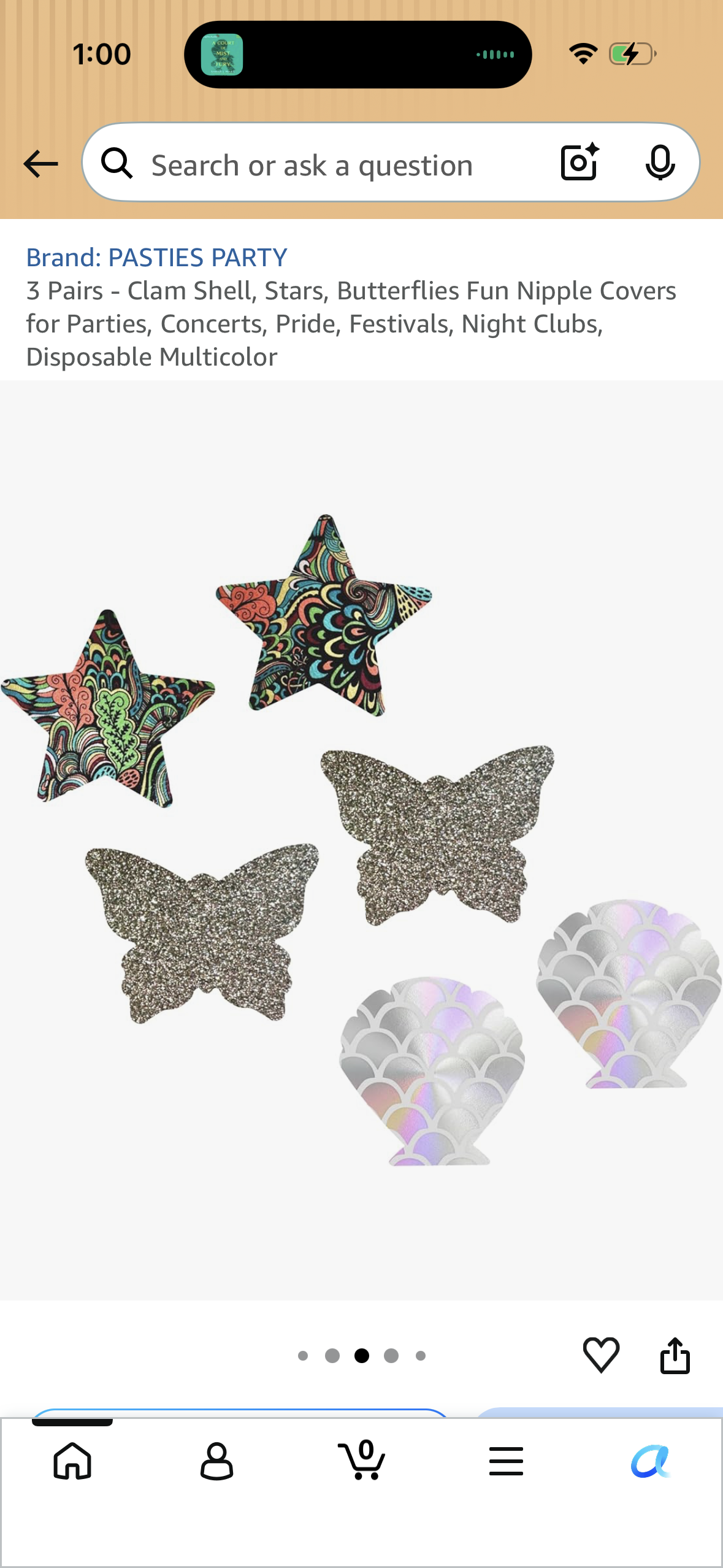 3 Pairs - Clam Shell, Stars, Butterflies Fun Nipple Covers for Parties, Concerts, Pride, Festivals, Night Clubs, Disposable Multicolor