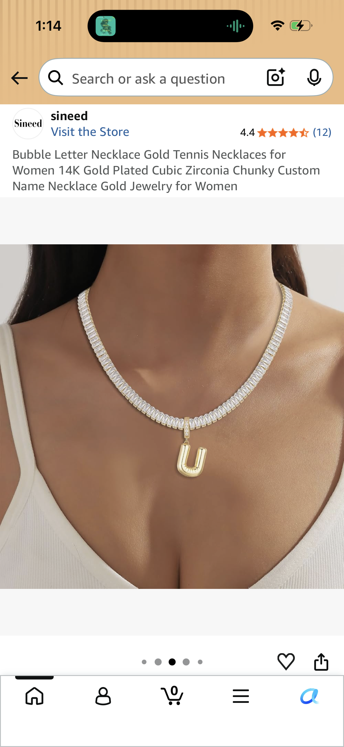 Bubble Letter Necklace Gold Tennis Necklaces for Women 14K Gold Plated Cubic Zirconia Chunky Custom Name Necklace Gold Jewelry for Women, Initial U