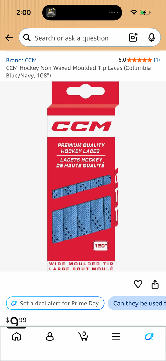 CCM Hockey Non Waxed Moulded Tip Laces (Columbia Blue/Navy, 108")