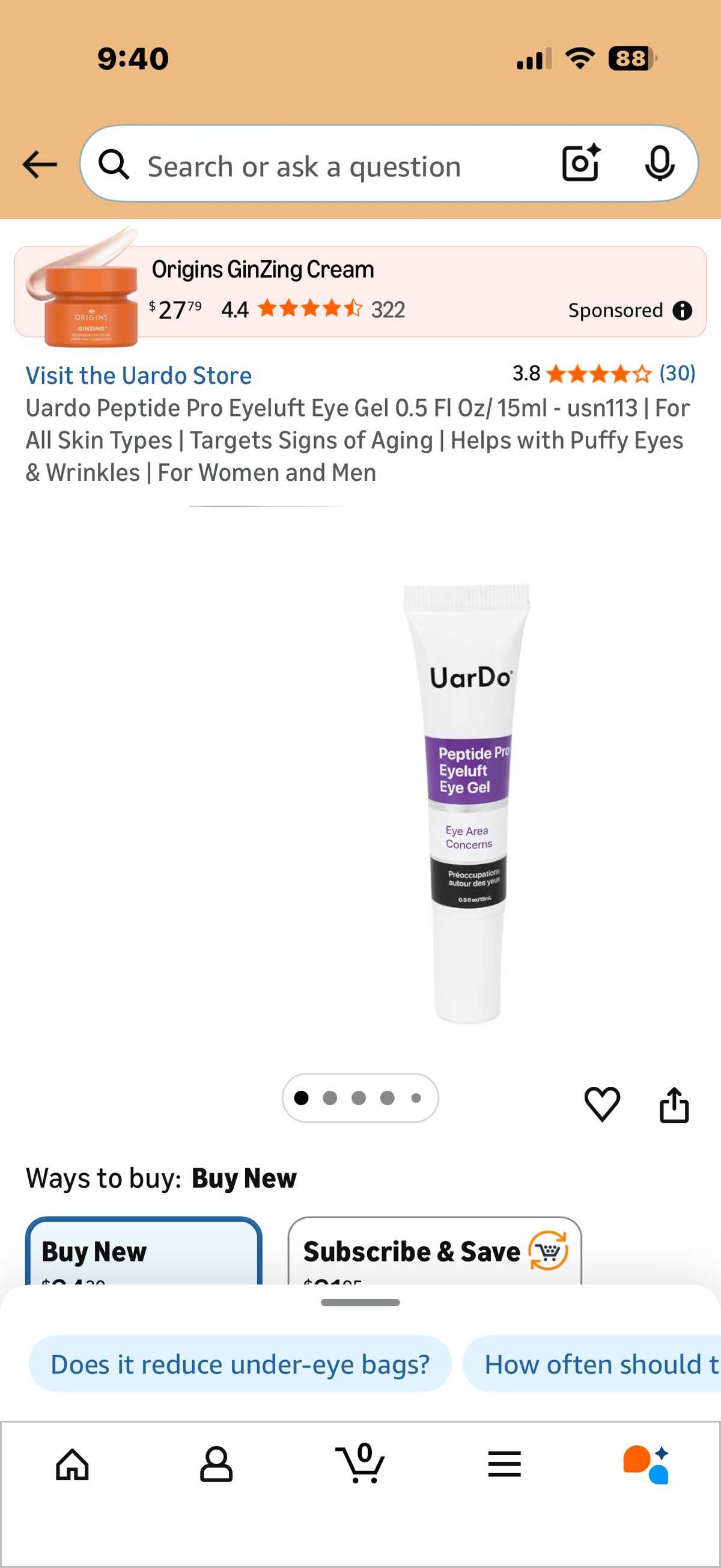 Uardo Peptide Pro Eyeluft Eye Gel 0.5 Fl Oz/ 15ml - usn113 | For All Skin Types | Targets Signs of Aging | Helps with Puffy Eyes & Wrinkles | For Women and Men