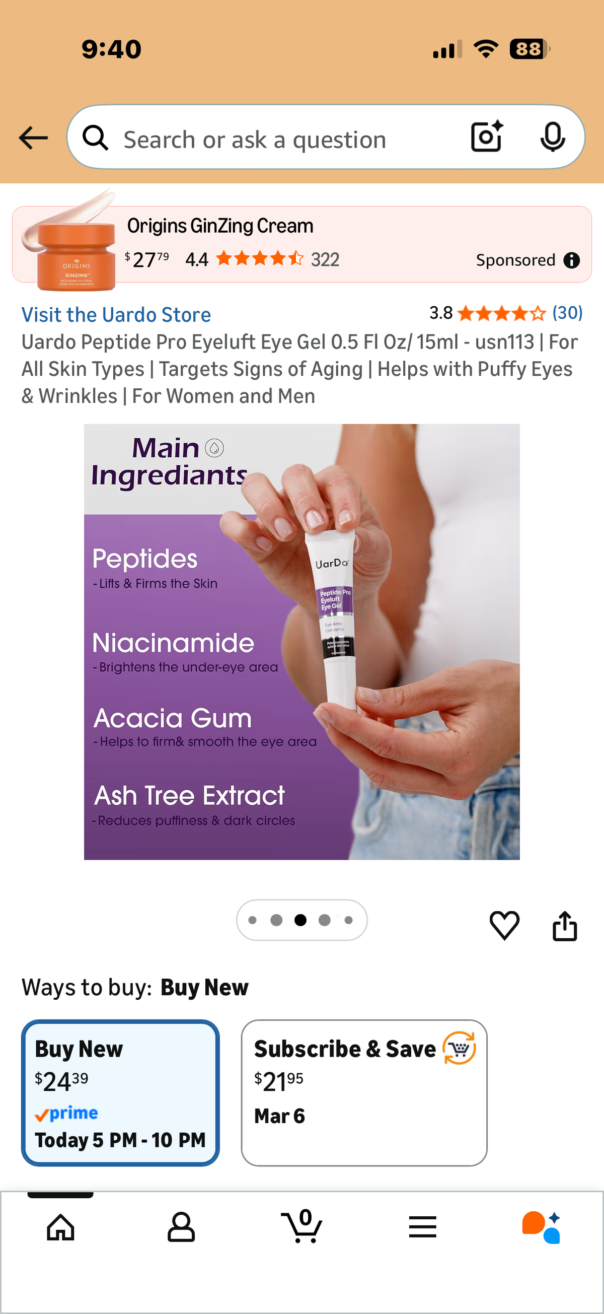 Uardo Peptide Pro Eyeluft Eye Gel 0.5 Fl Oz/ 15ml - usn113 | For All Skin Types | Targets Signs of Aging | Helps with Puffy Eyes & Wrinkles | For Women and Men
