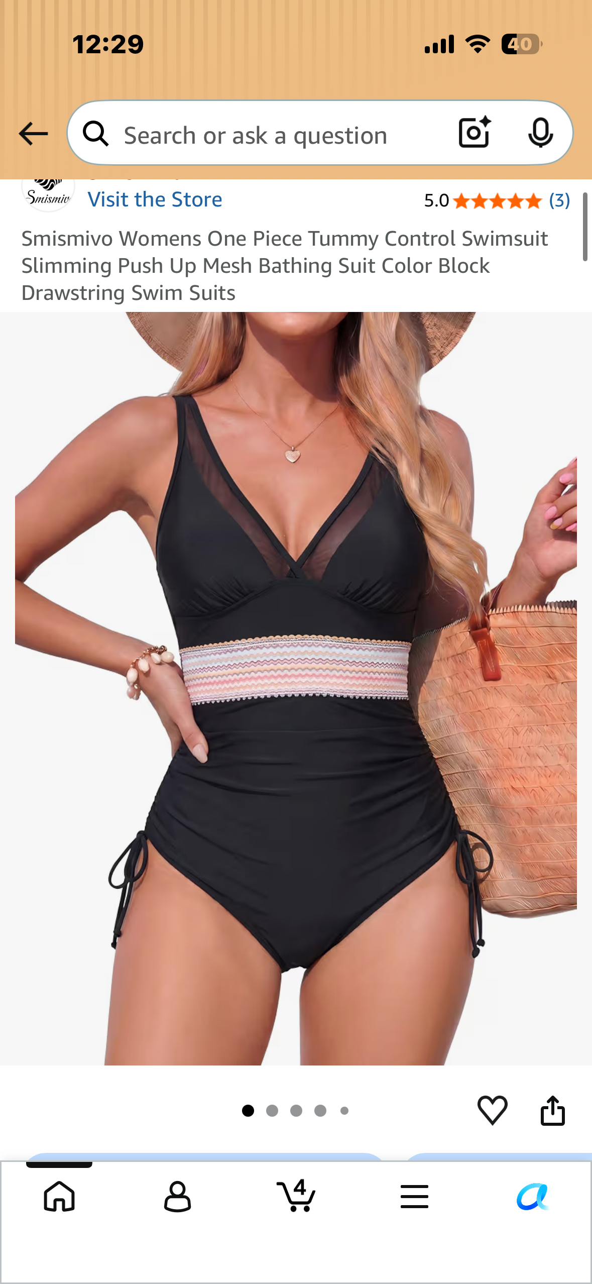 Women’s One Piece Tummy Control Swimsuit, Slimming Push Up Bathing Suit, Color Block, Drawstring Swim Suit (Size Medium)