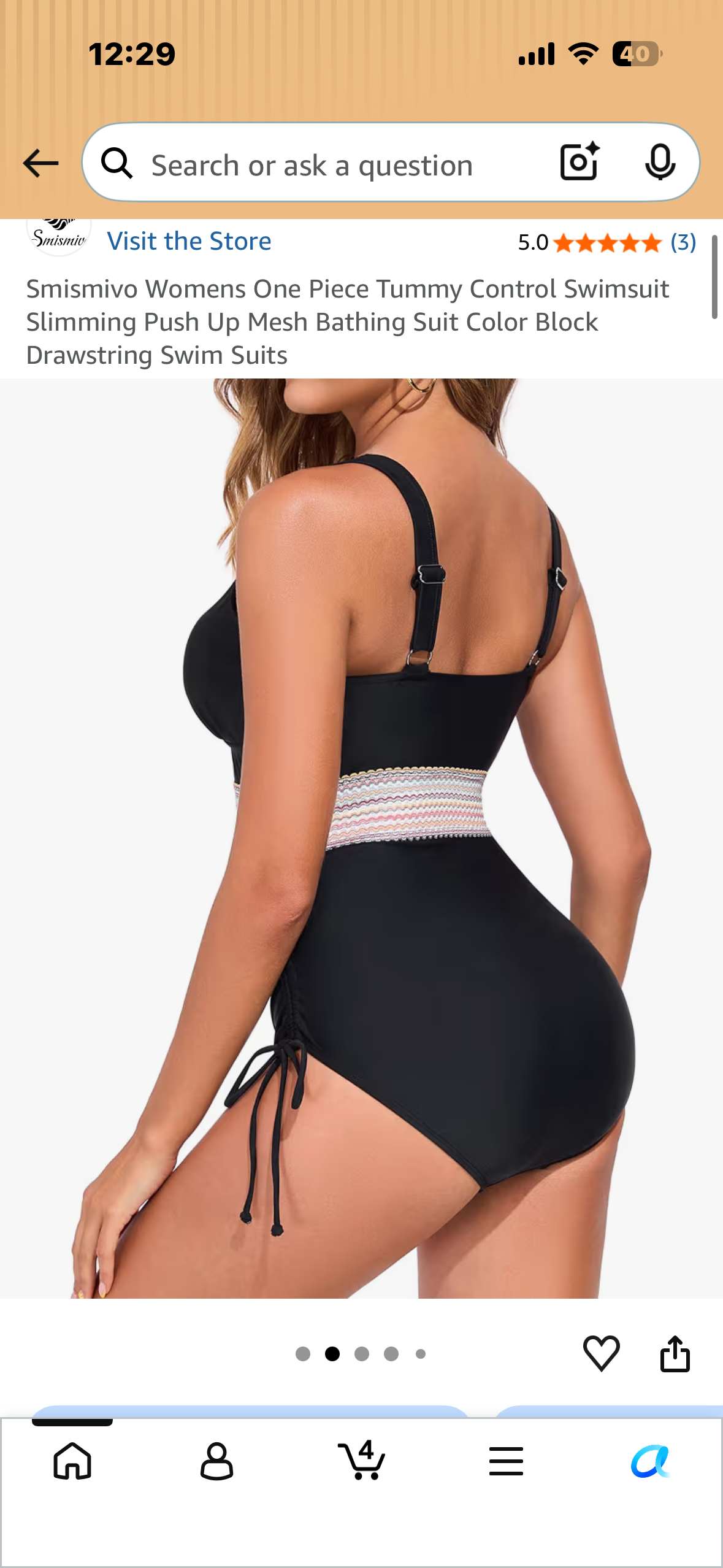 Women’s One Piece Tummy Control Swimsuit, Slimming Push Up Bathing Suit, Color Block, Drawstring Swim Suit (Size Medium)